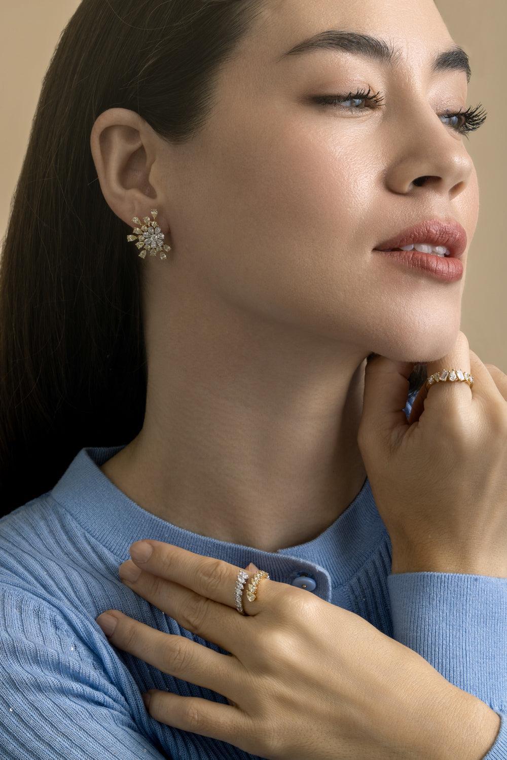 Diamond Flower Earrings-YELLOW GOLD-JEWELRYFINE JEWELEARRING-ARZANO