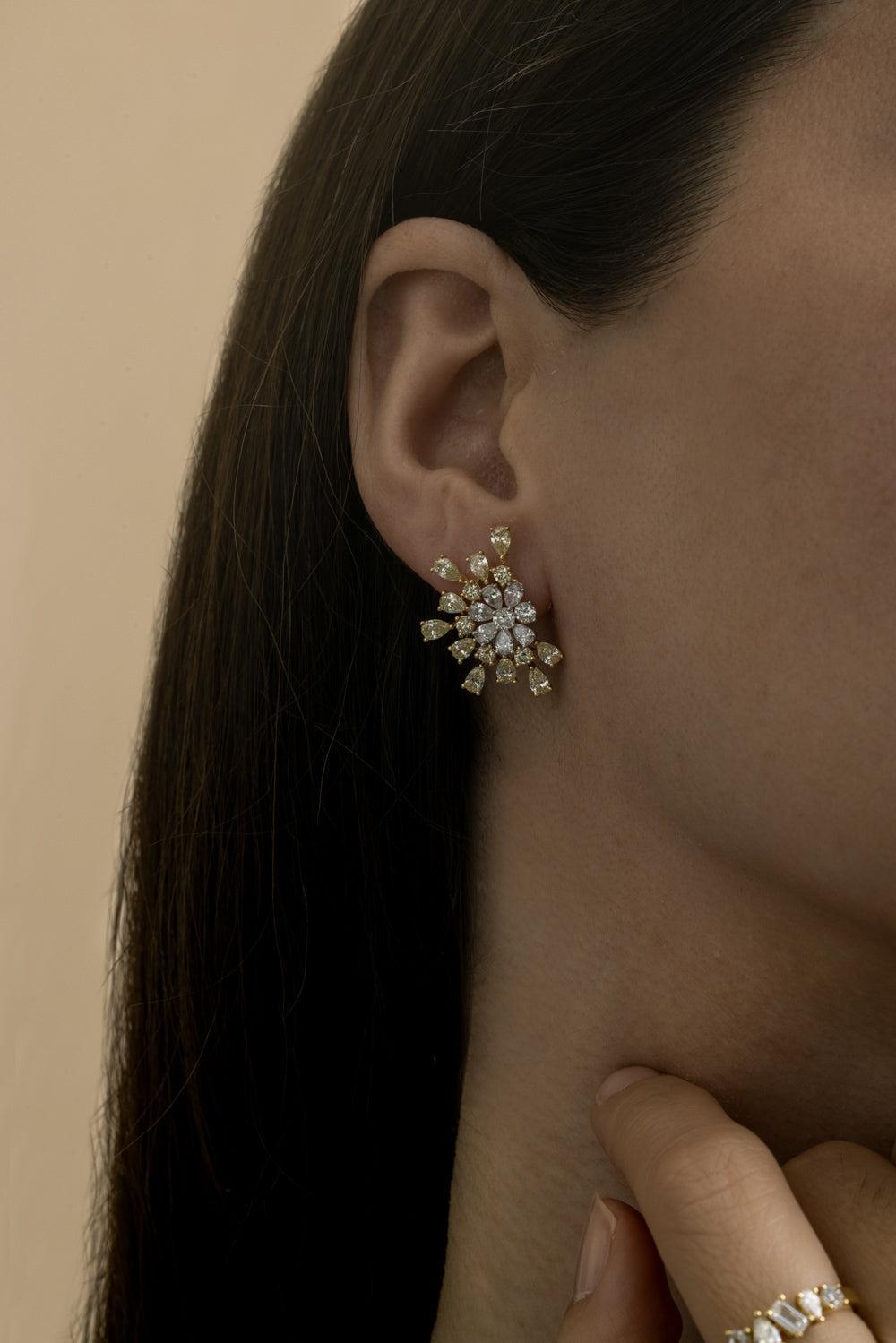 Diamond Flower Earrings-YELLOW GOLD-JEWELRYFINE JEWELEARRING-ARZANO