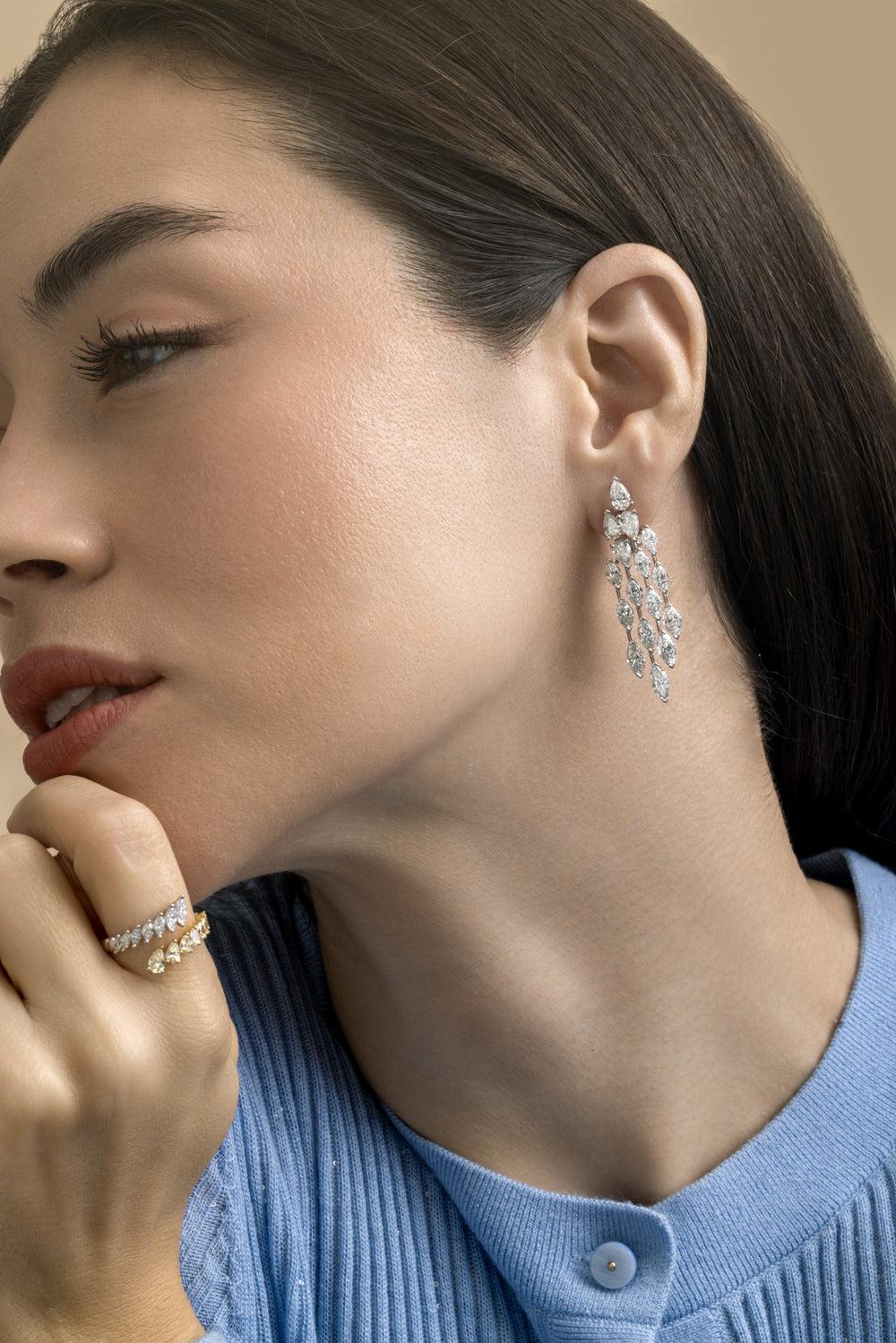 Raindrop Diamond Earrings-WHITE GOLD-JEWELRYFINE JEWELEARRING-ARZANO