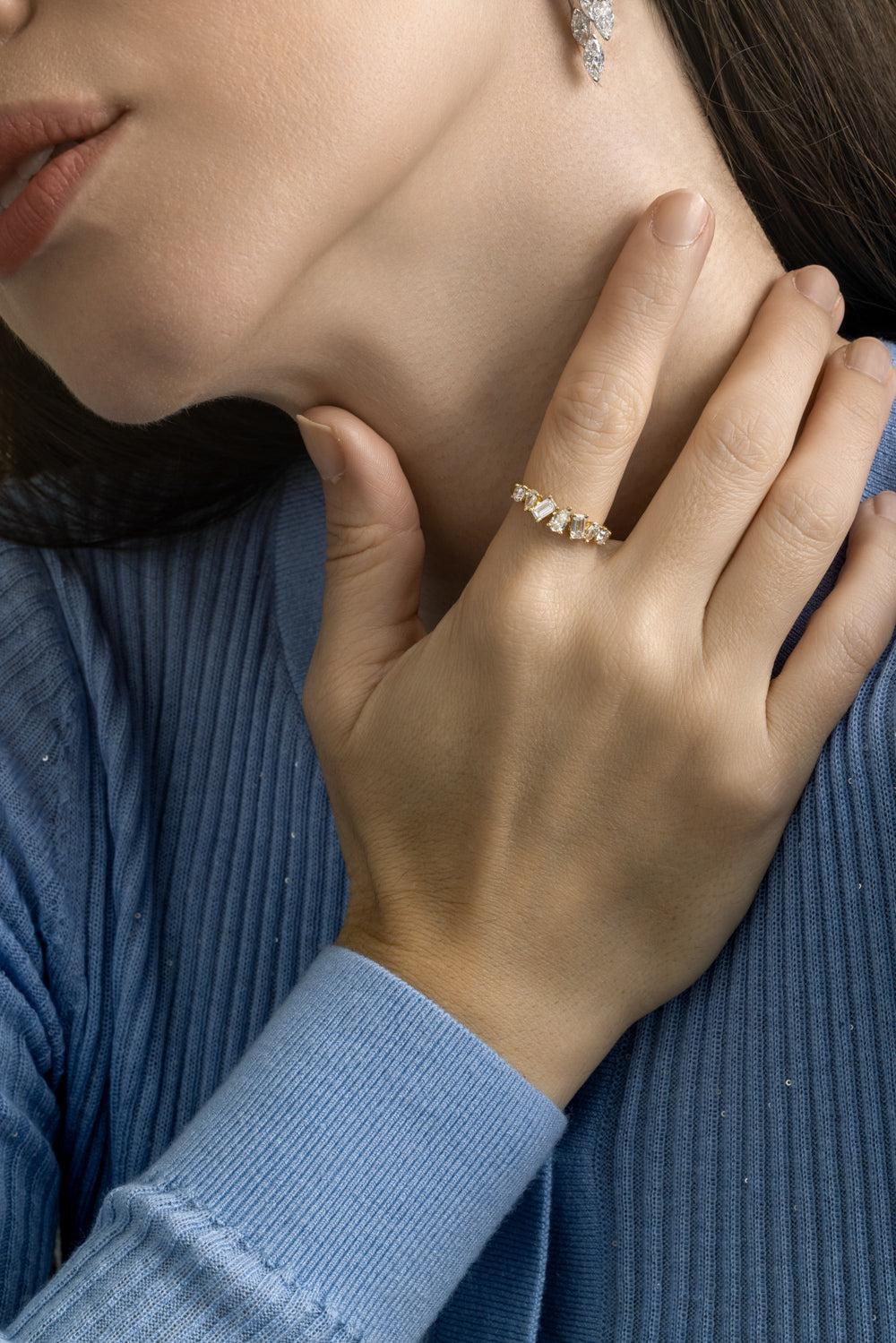 Mixed Cut Diamond Row Ring-WHITE GOLD-6-JEWELRYFINE JEWELRING-ARZANO