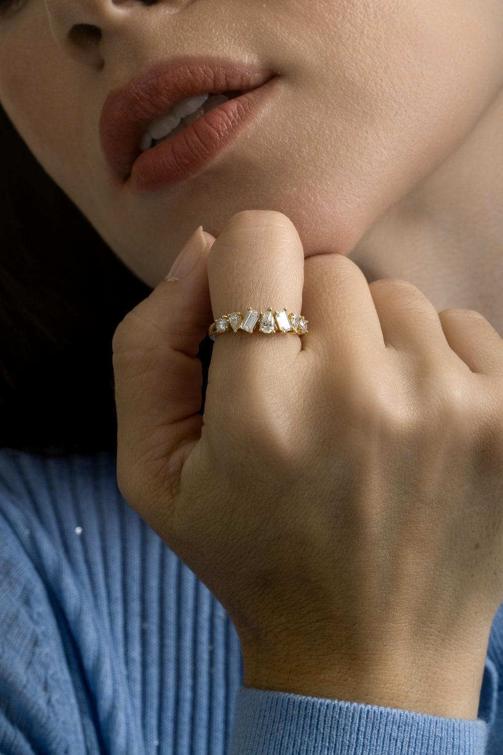 Mixed Cut Diamond Row Ring-WHITE GOLD-6-JEWELRYFINE JEWELRING-ARZANO