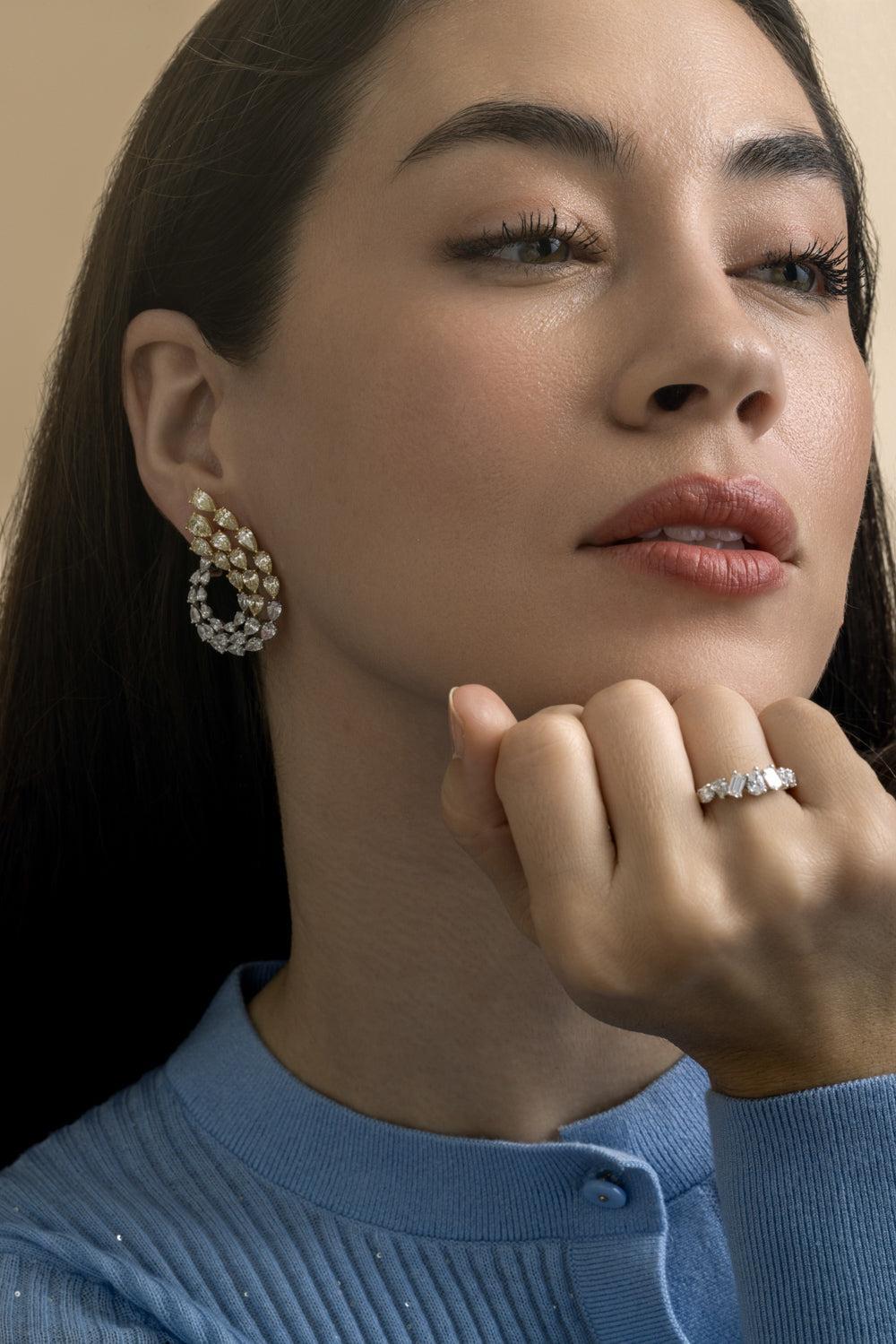 Diamond Wrap Open Hoop Earring-WHITE GOLD-JEWELRYFINE JEWELEARRING-ARZANO