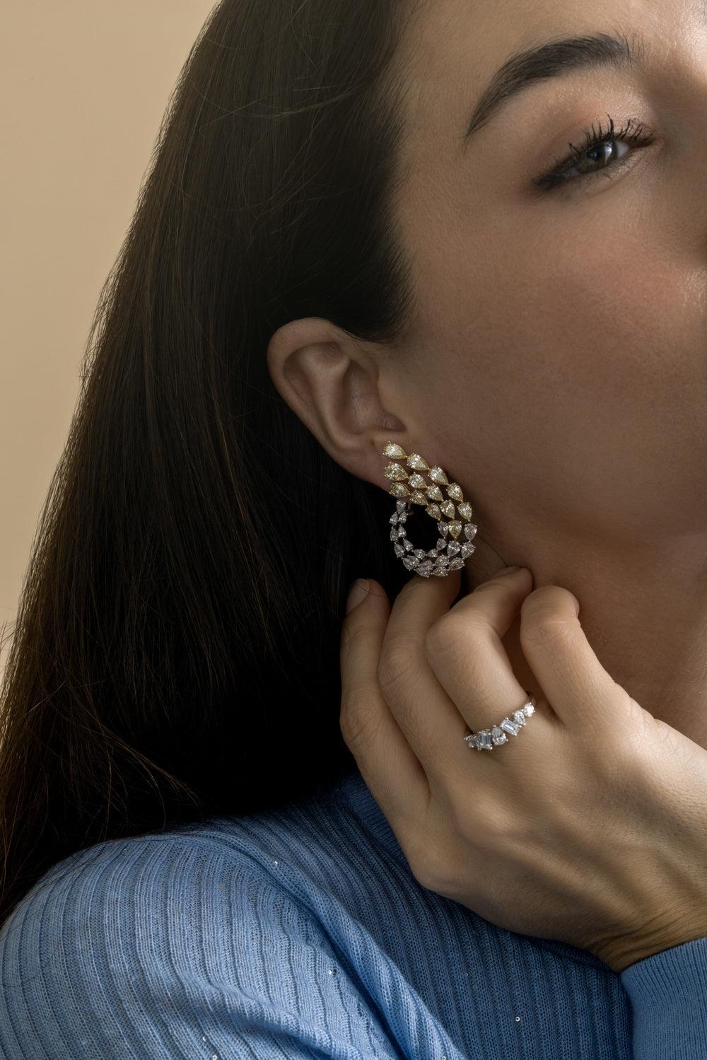 Diamond Wrap Open Hoop Earring-WHITE GOLD-JEWELRYFINE JEWELEARRING-ARZANO