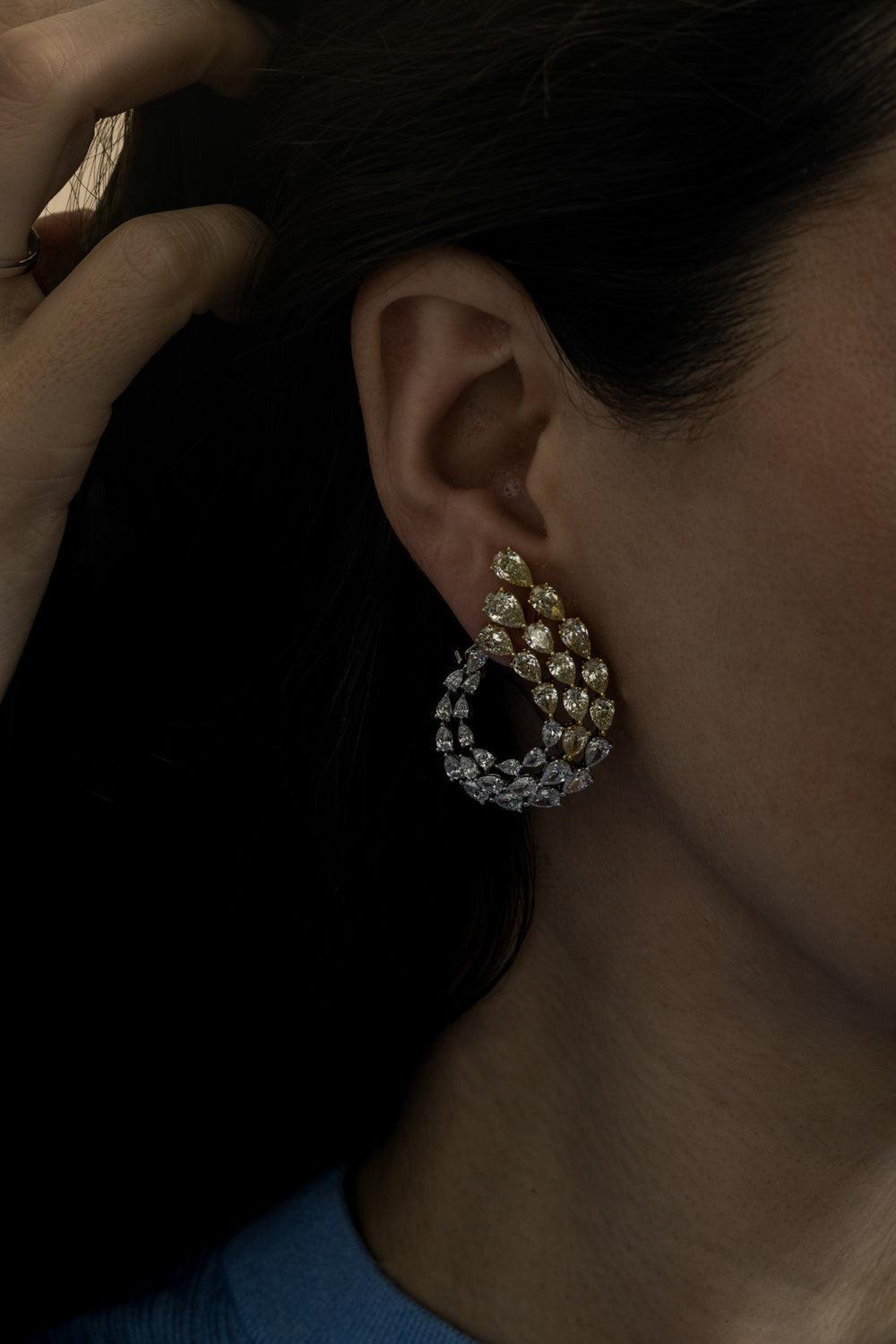 Diamond Wrap Open Hoop Earring-WHITE GOLD-JEWELRYFINE JEWELEARRING-ARZANO