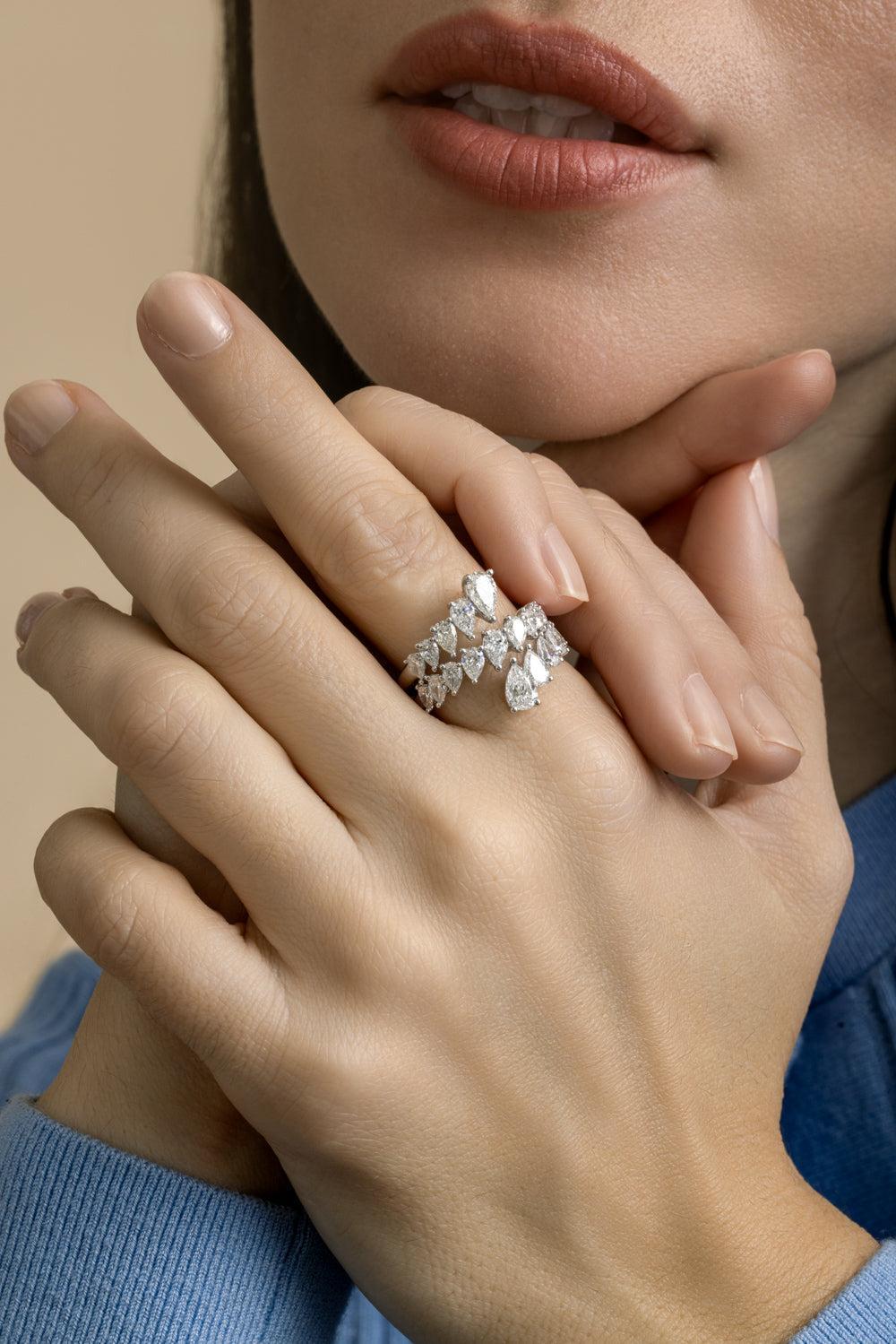 Diamond Raindrop Ring-YELLOW GOLD-7-JEWELRYFINE JEWELRING-ARZANO