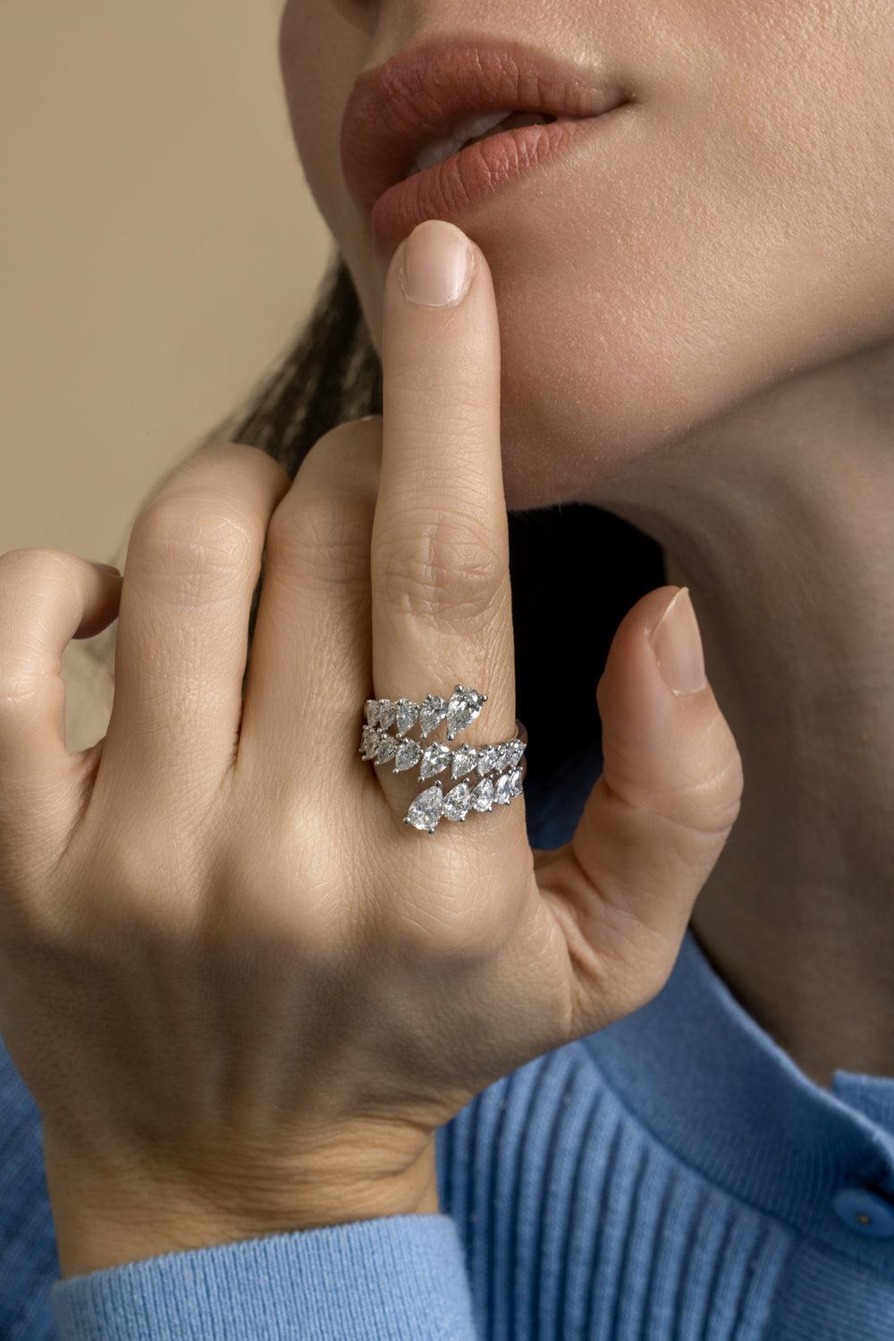 Diamond Raindrop Ring-YELLOW GOLD-7-JEWELRYFINE JEWELRING-ARZANO