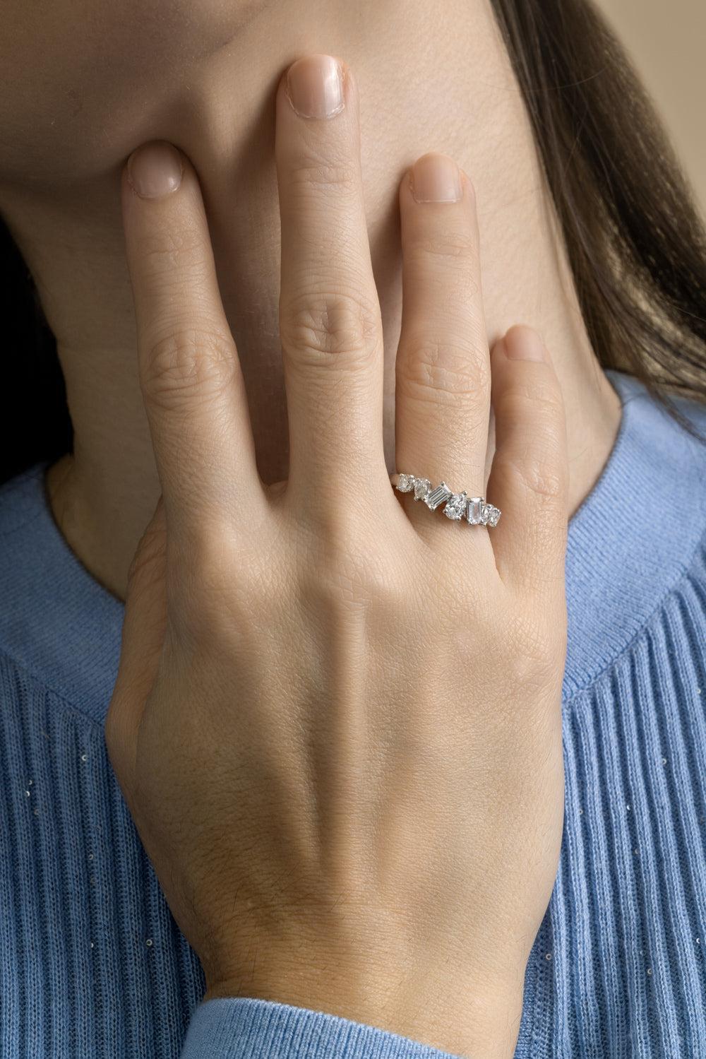 Mixed Cut Diamond Row Ring-WHITE GOLD-6-JEWELRYFINE JEWELRING-ARZANO