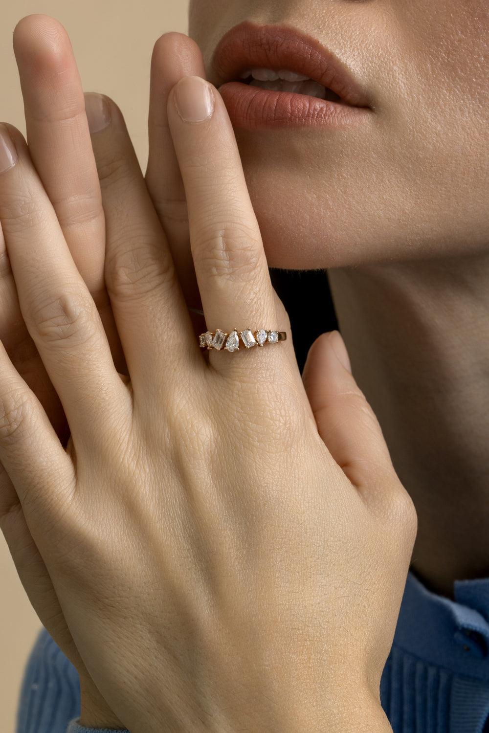 Mixed Cut Diamond Row Ring-WHITE GOLD-6-JEWELRYFINE JEWELRING-ARZANO