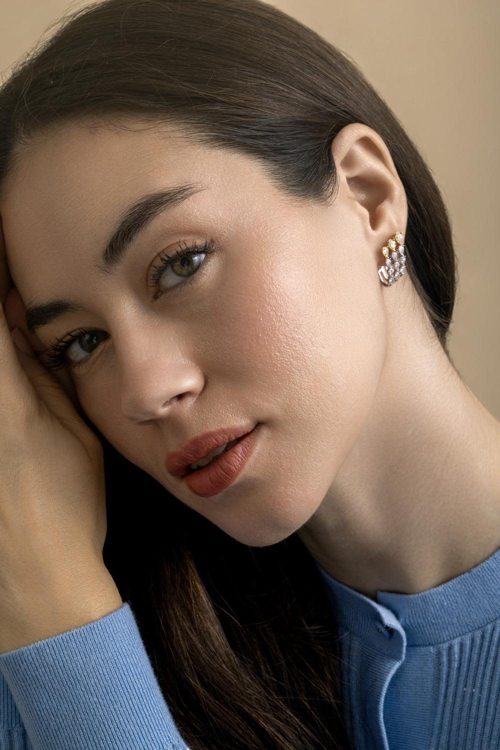 Diamond Three Row Teardrop Earrings-WHITE GOLD-JEWELRYFINE JEWELEARRING-ARZANO