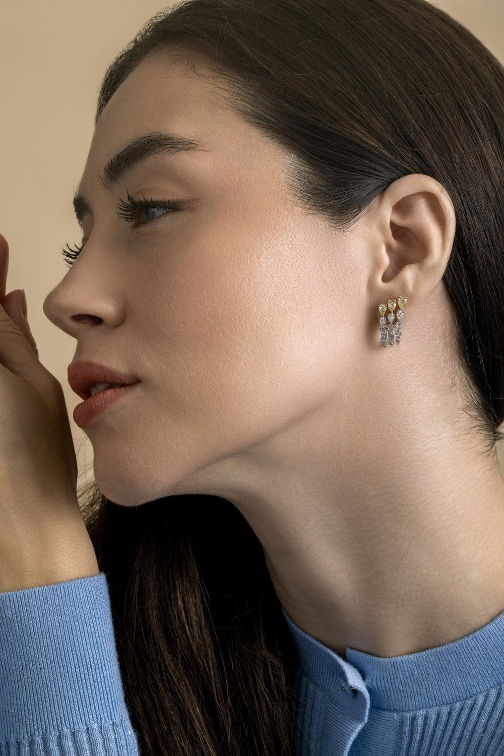 Diamond Three Row Teardrop Earrings-WHITE GOLD-JEWELRYFINE JEWELEARRING-ARZANO