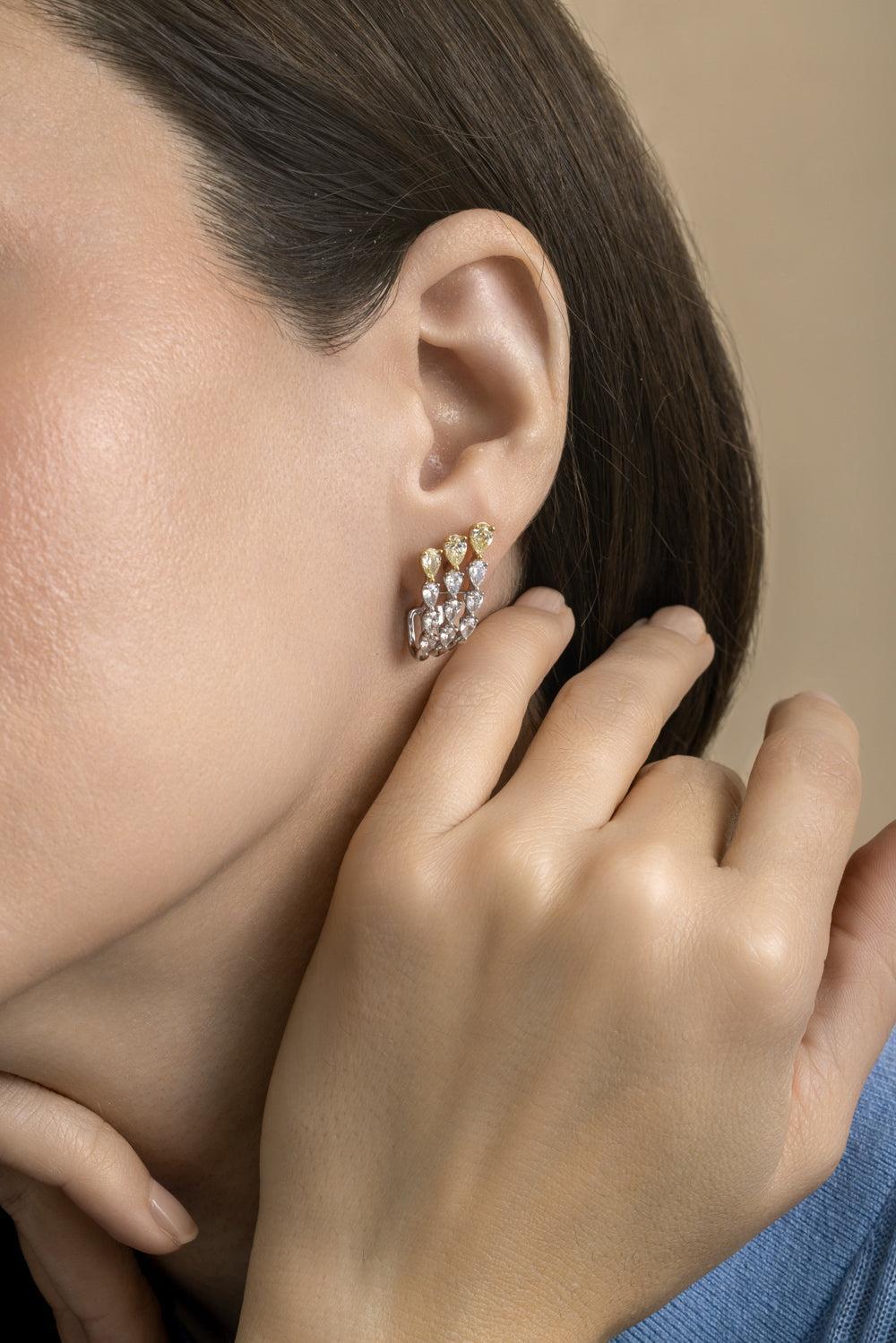 Diamond Three Row Teardrop Earrings-WHITE GOLD-JEWELRYFINE JEWELEARRING-ARZANO