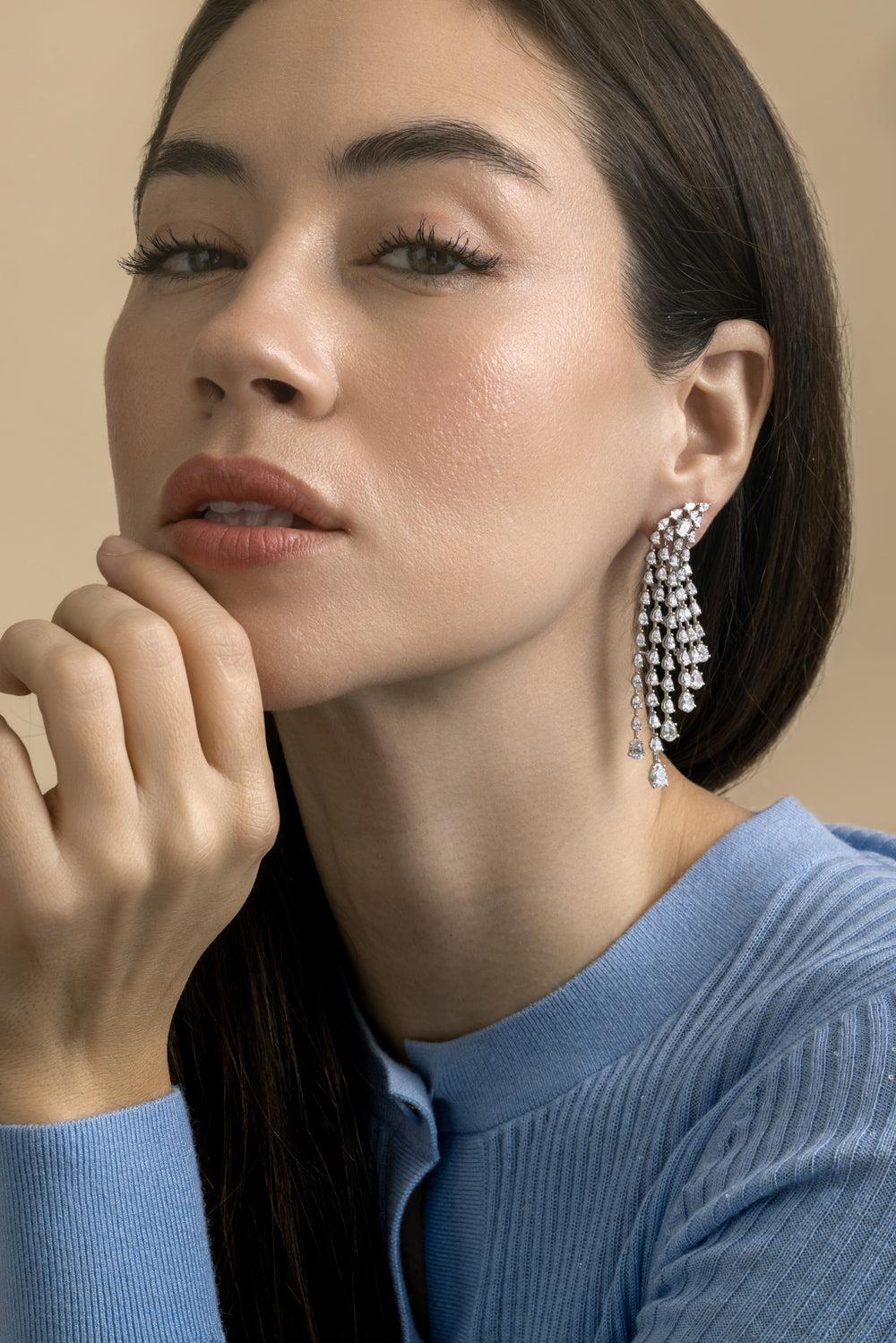 Diamond Raindrop Chandelier Earrings-WHITE GOLD-JEWELRYFINE JEWELEARRING-ARZANO