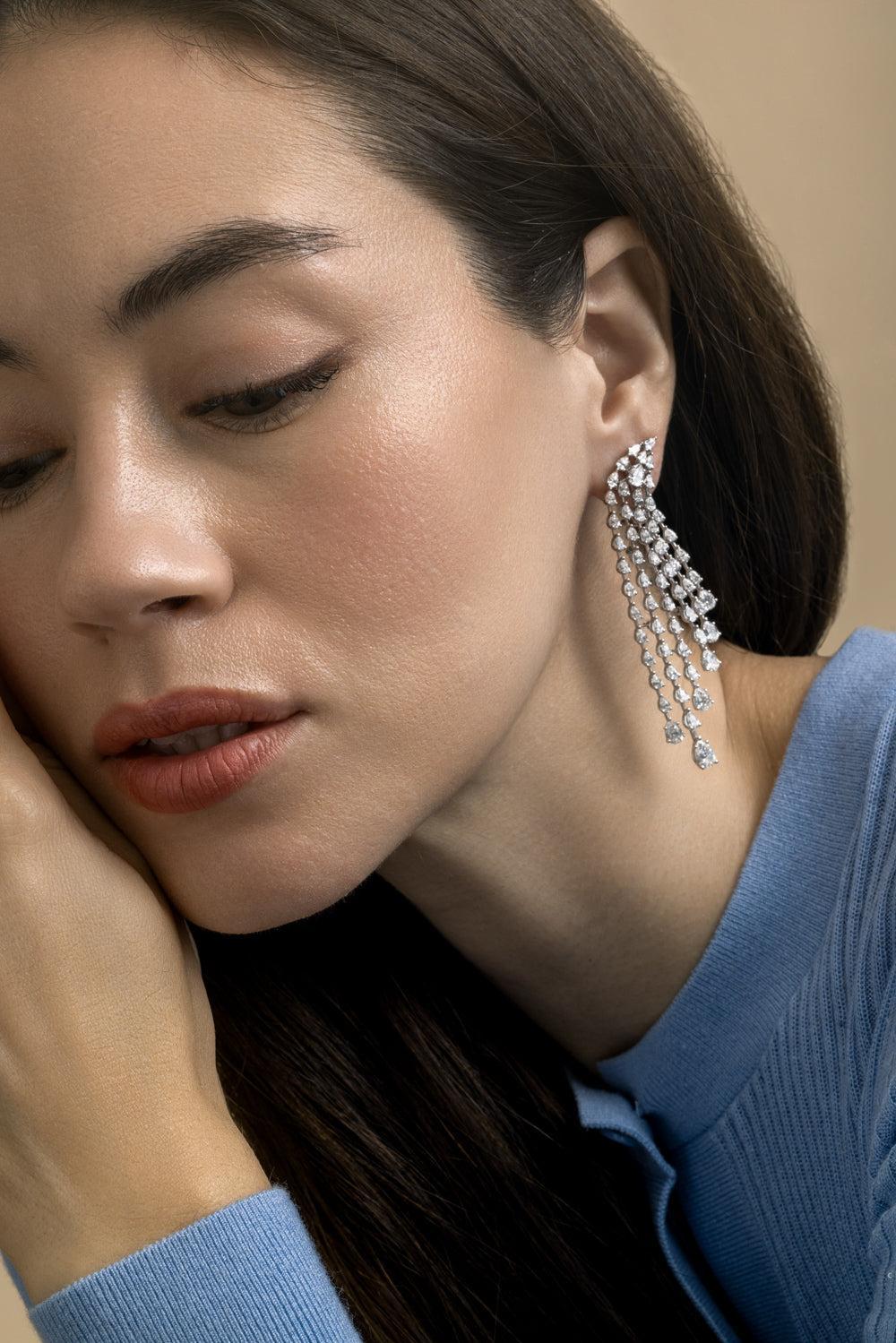 Diamond Raindrop Chandelier Earrings-WHITE GOLD-JEWELRYFINE JEWELEARRING-ARZANO