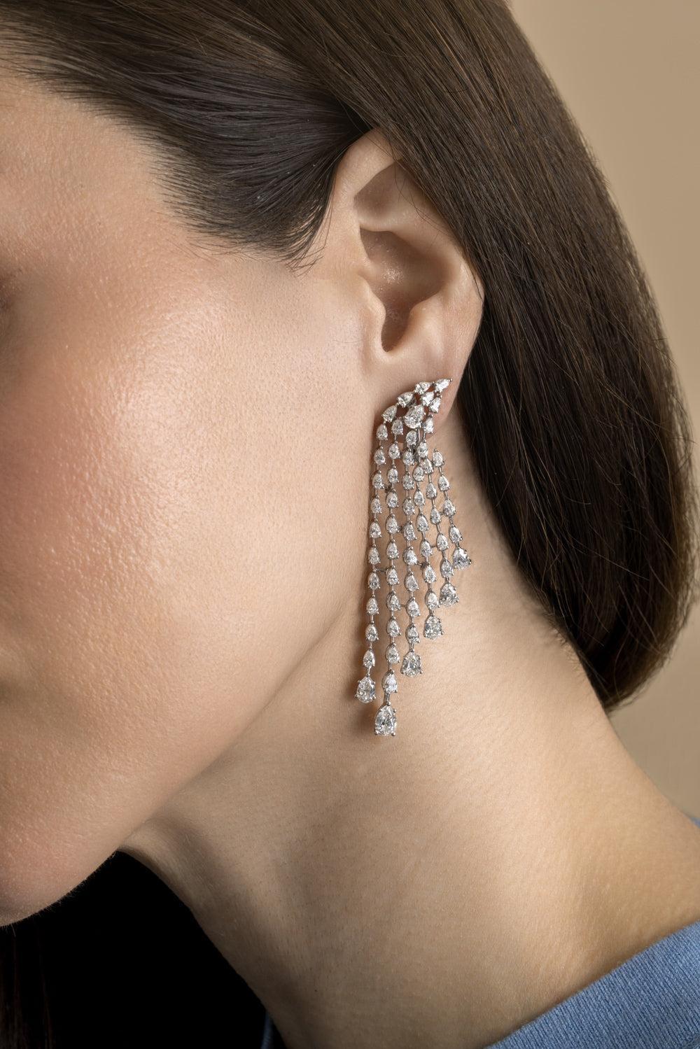 Diamond Raindrop Chandelier Earrings-WHITE GOLD-JEWELRYFINE JEWELEARRING-ARZANO