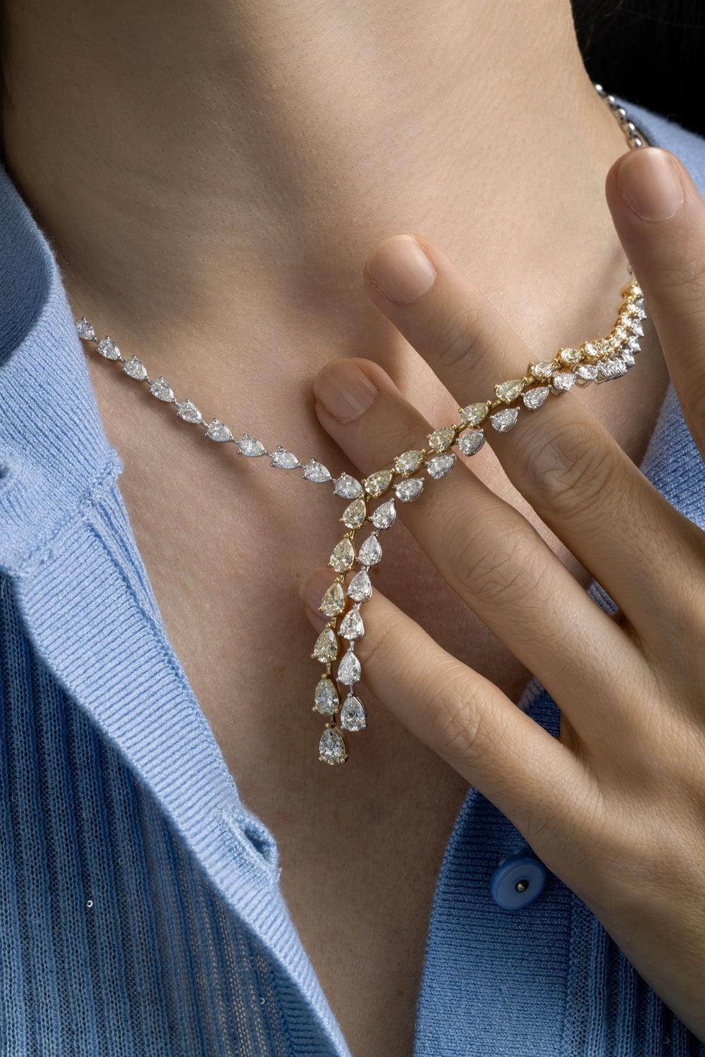 Diamond Two Tone Raindrop Necklace-WHITE GOLD-JEWELRYFINE JEWELNECKLACE O-ARZANO