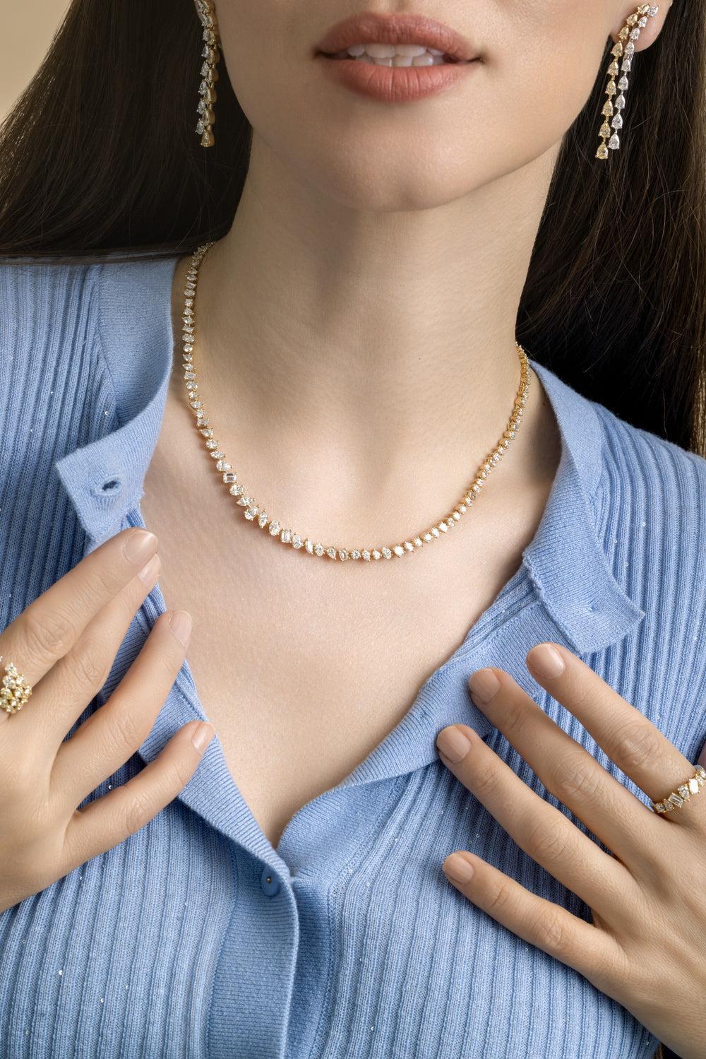 Mixed Cut Diamond Tennis Necklace-WHITE GOLD-JEWELRYFINE JEWELNECKLACE O-ARZANO