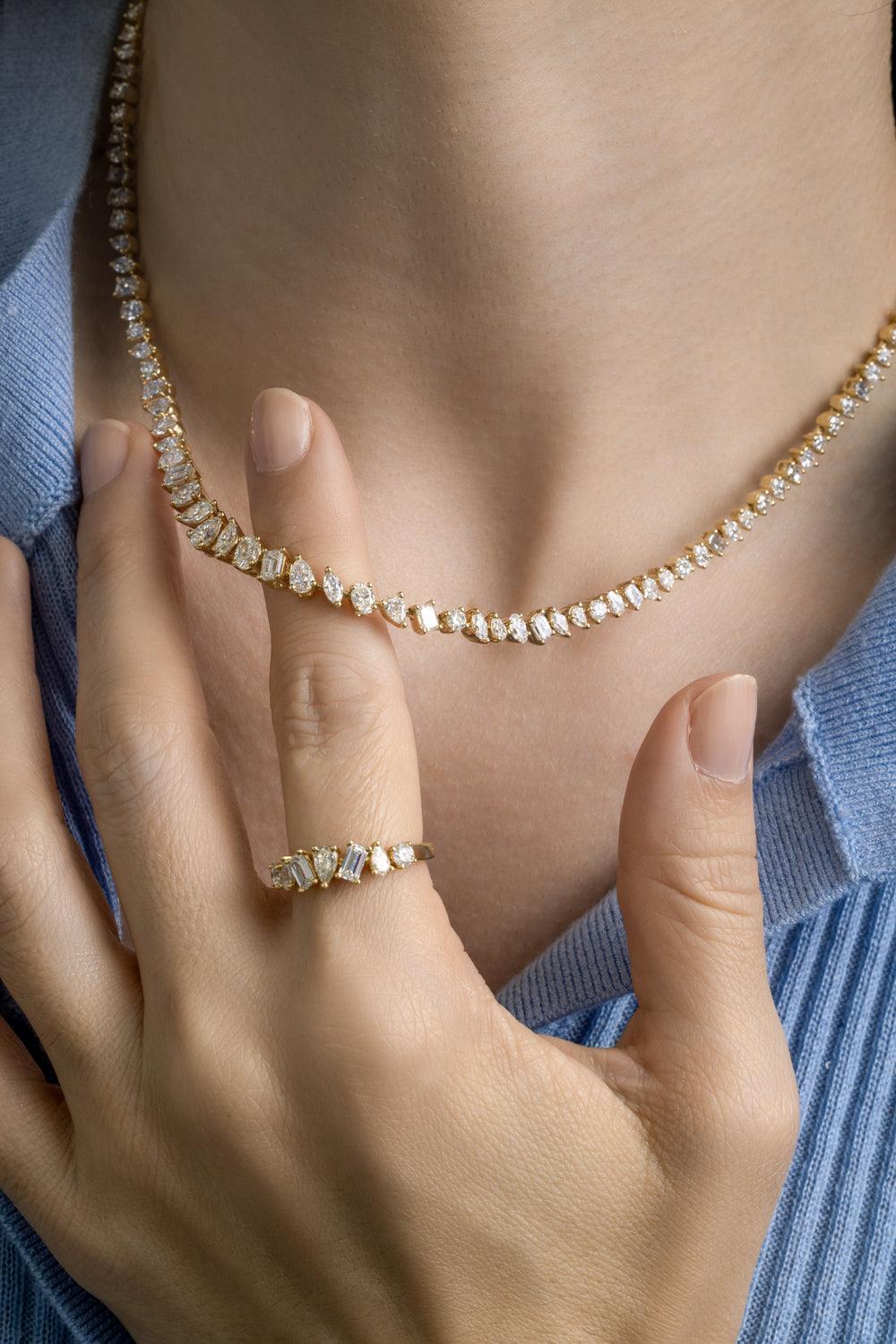 Mix Cut Diamond Tennis Necklace-YELLOW GOLD-JEWELRYFINE JEWELNECKLACE O-ARZANO