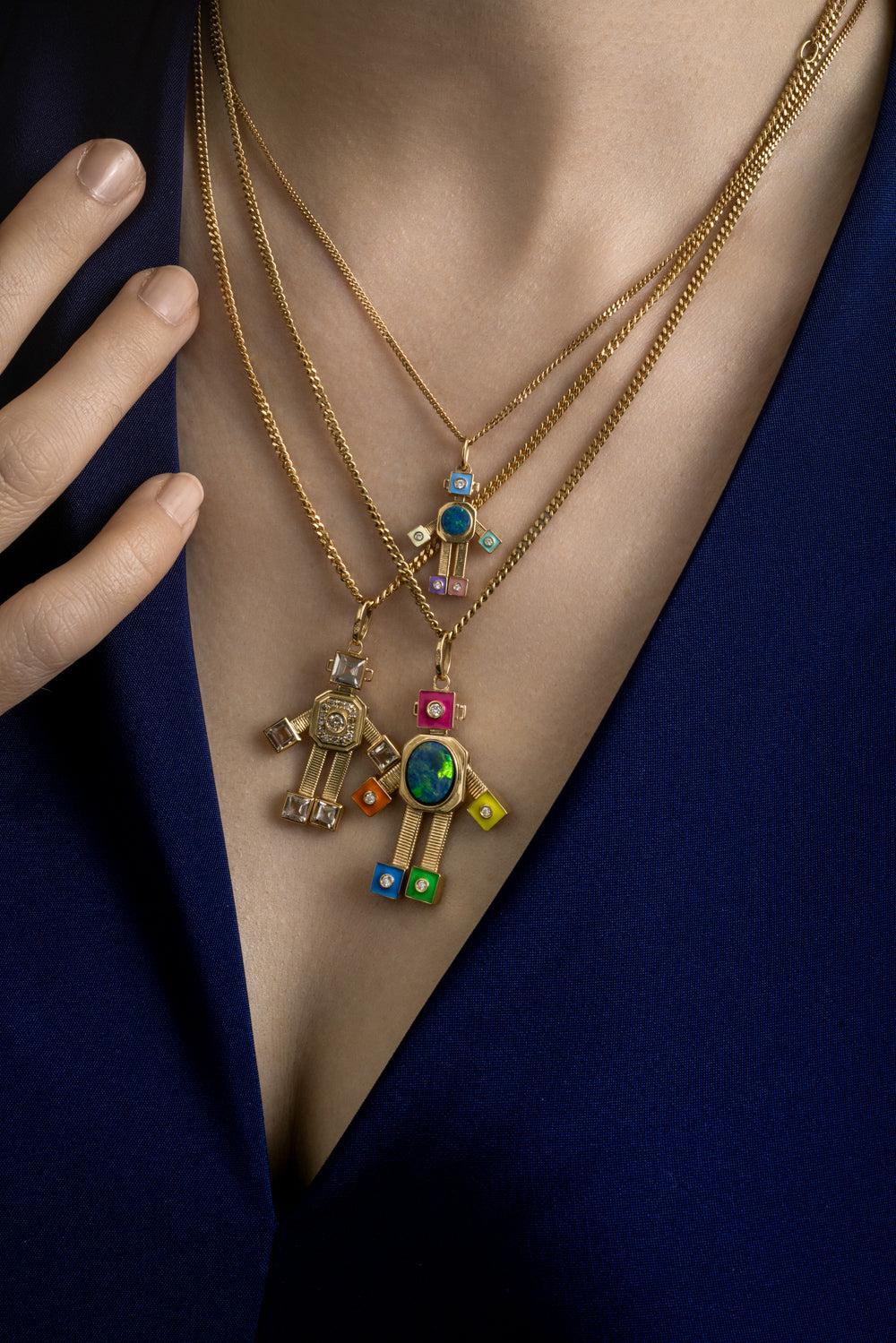 Galaxy Heart Mini Robot Pendant-YELLOW GOLD-JEWELRYFINE JEWELPENDANT-VAN