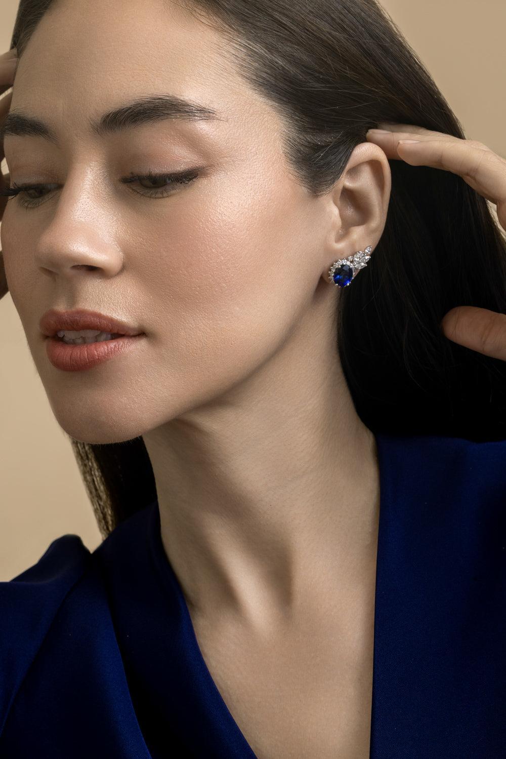 Sapphire Diamond Reign Supreme Stud Earrings-WHITE GOLD-JEWELRYFINE JEWELEARRING-YEPREM JEWELLERY