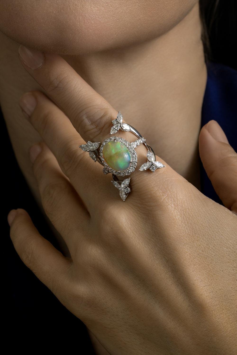 Opal Diamond Reign Supreme Ring-WHITE GOLD-6.25-JEWELRYFINE JEWELRING-YEPREM JEWELLERY