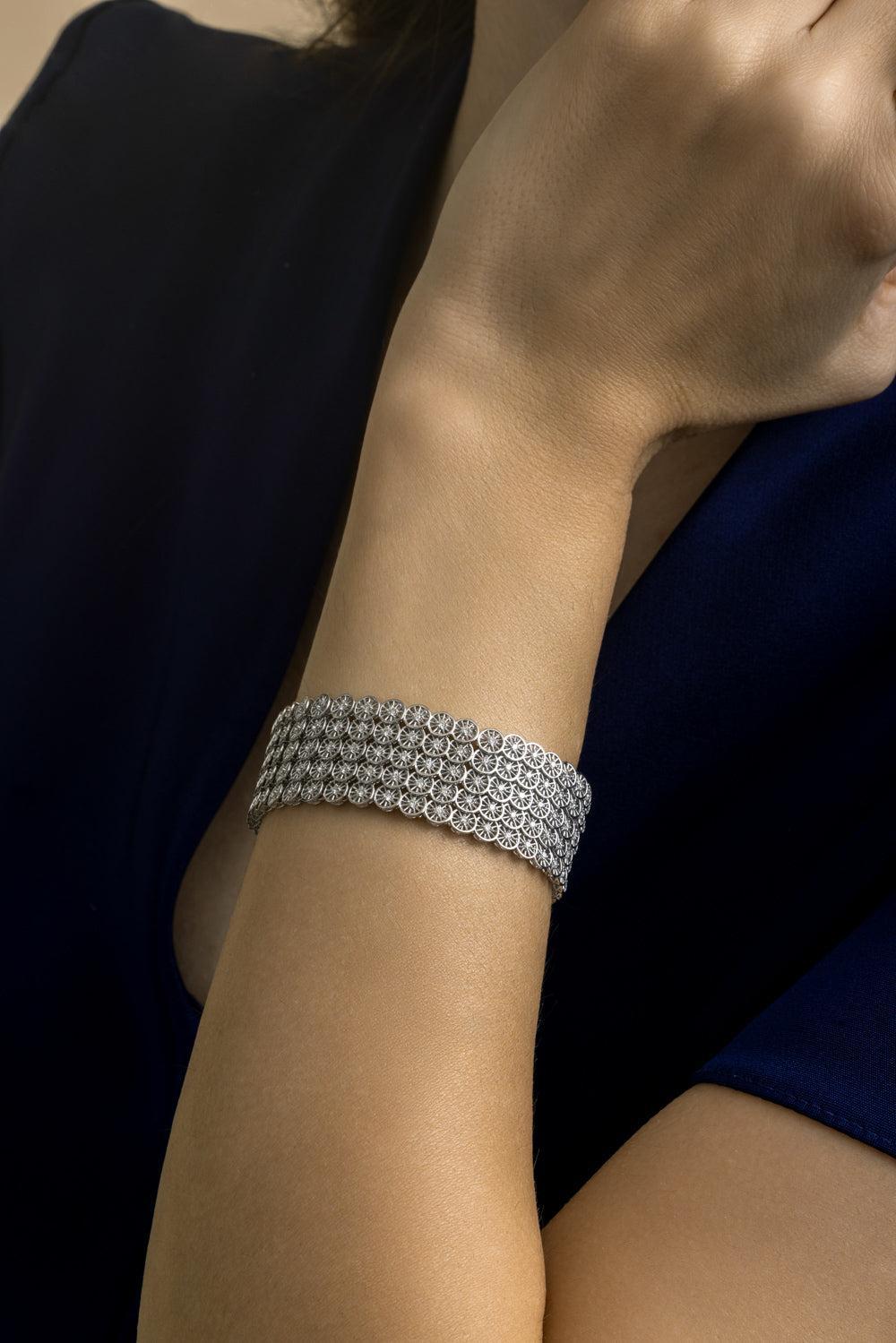 Diamond Four Row Wheel Bracelet-WHITE GOLD-6.5-JEWELRYFINE JEWELBRACELET O-STEFERE