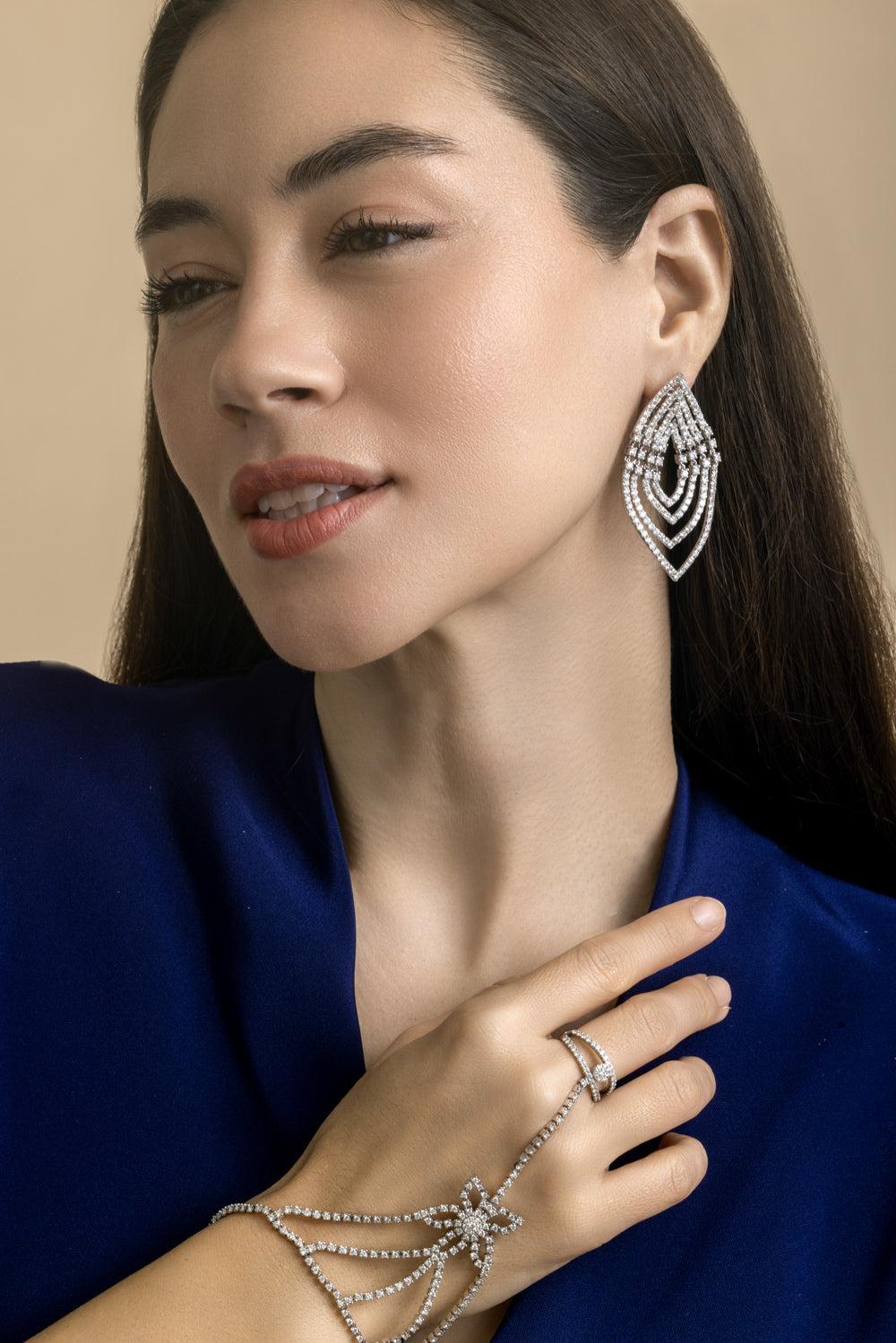 Diamond Ripple Effect Earrings-WHITE GOLD-JEWELRYFINE JEWELEARRING-STEFERE