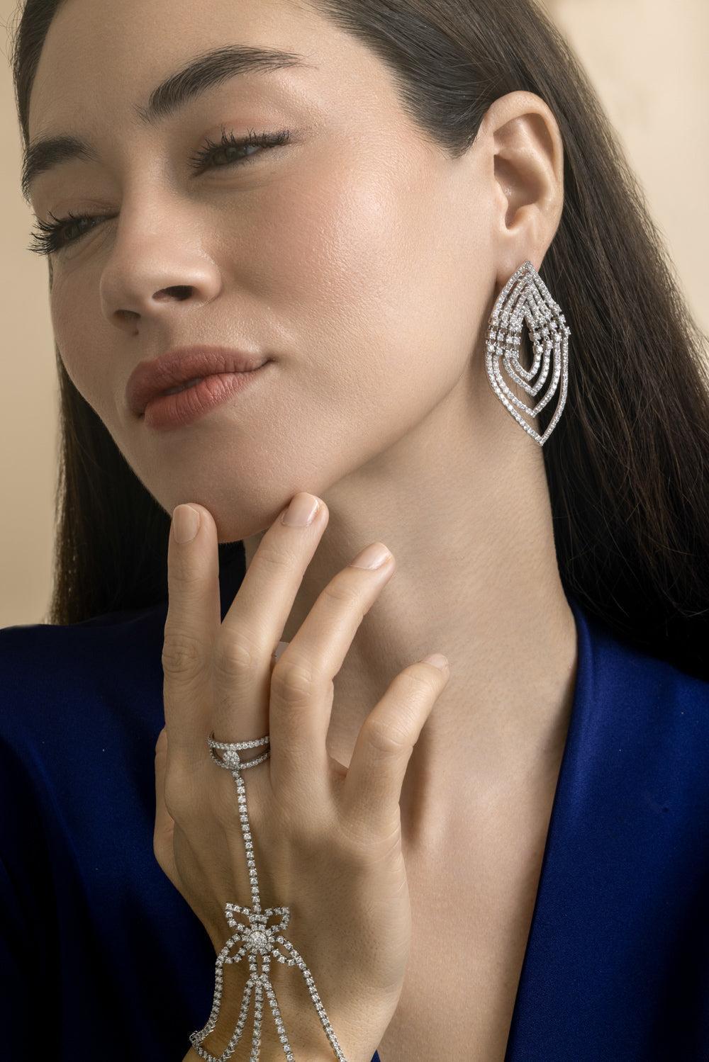 Diamond Ripple Effect Earrings-WHITE GOLD-JEWELRYFINE JEWELEARRING-STEFERE