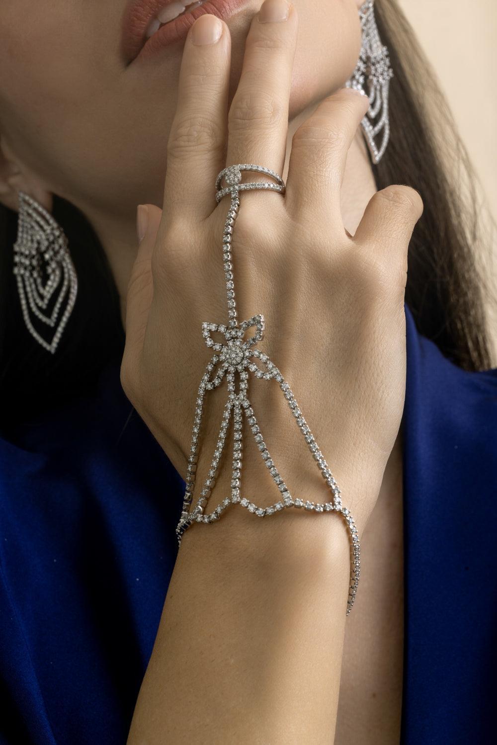 Diamond Floral Hand Chain-WHITE GOLD-7-JEWELRYFINE JEWELRING-STEFERE