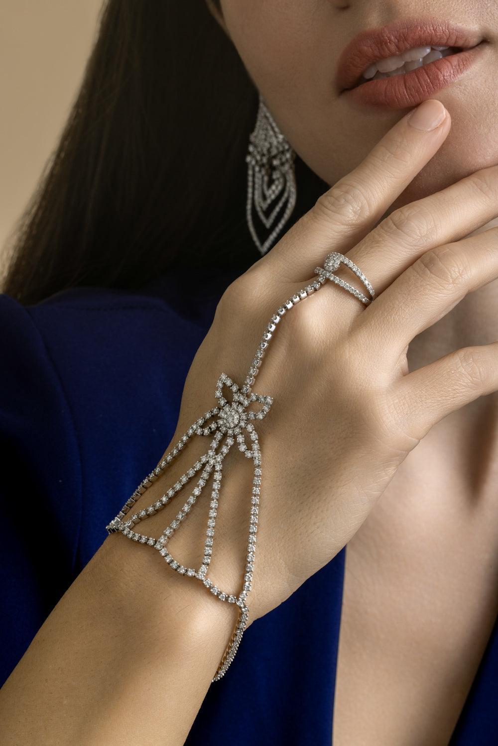 Diamond Floral Hand Chain-WHITE GOLD-7-JEWELRYFINE JEWELRING-STEFERE