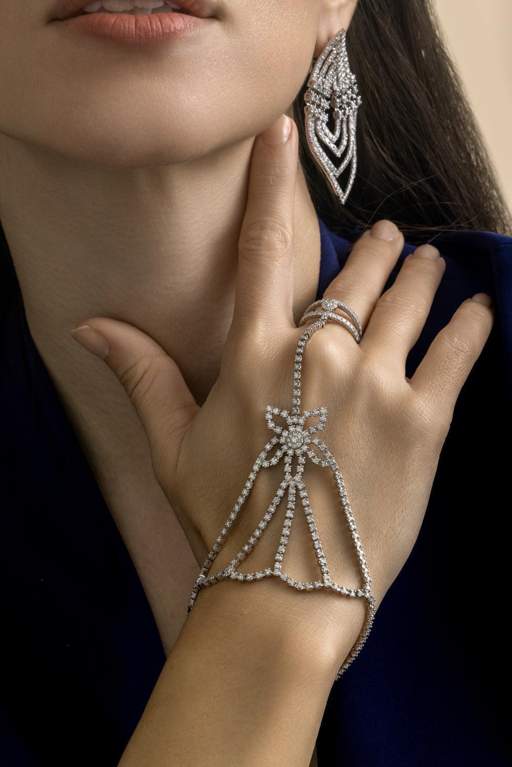 Diamond Floral Hand Chain-WHITE GOLD-7-JEWELRYFINE JEWELRING-STEFERE