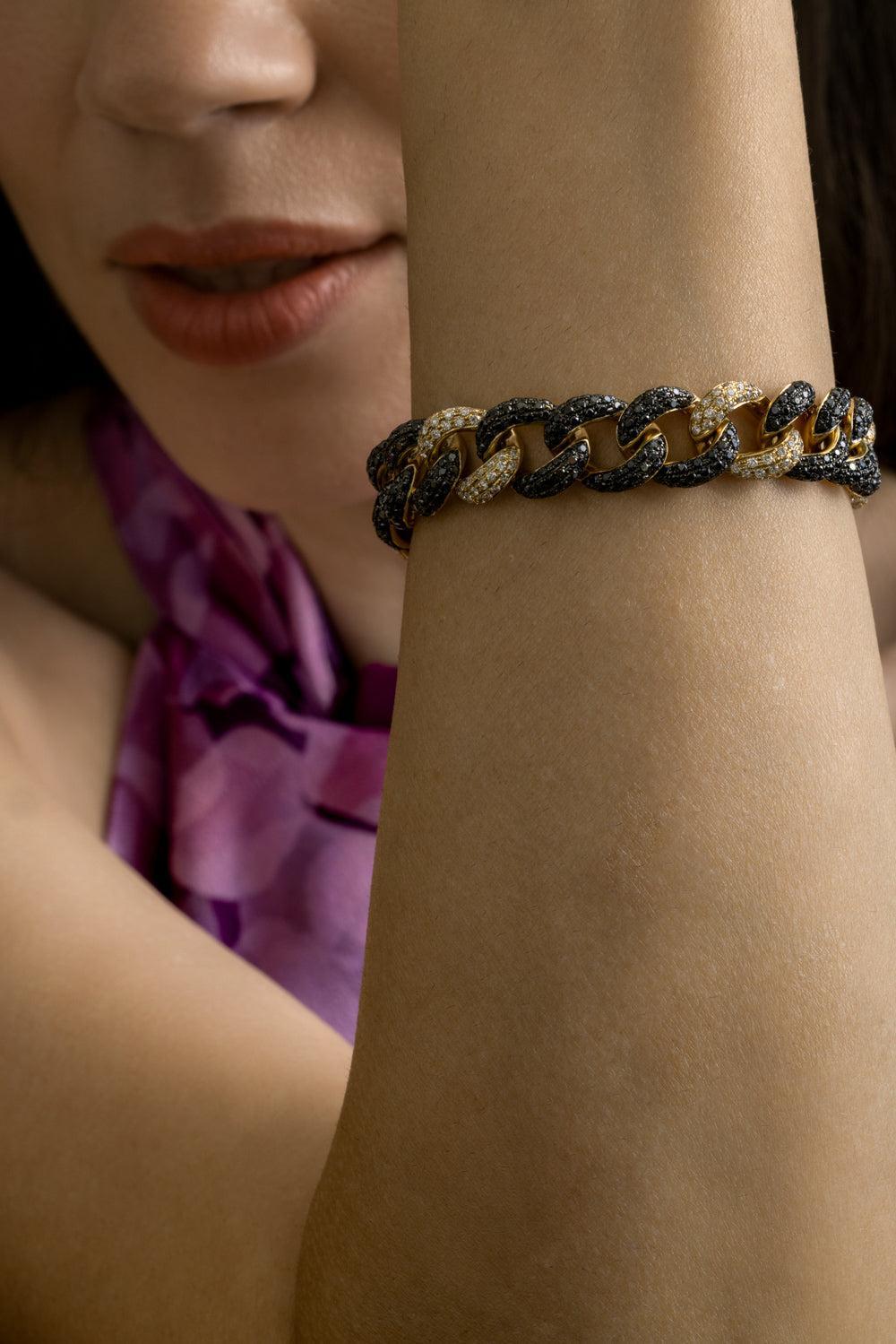 Mixed Diamond Curb Link Bracelet-YELLOW GOLD-7-JEWELRYFINE JEWELBRACELET O-STEFERE