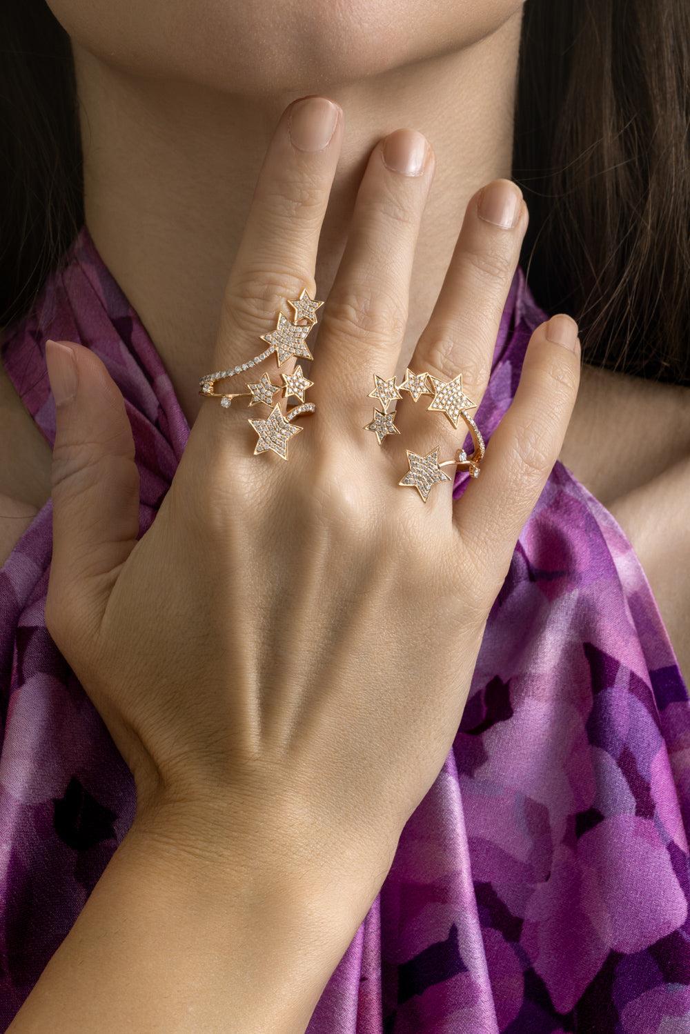 Diamond Star Multifinger Ring-ROSE GOLD-7-JEWELRYFINE JEWELRING-STEFERE