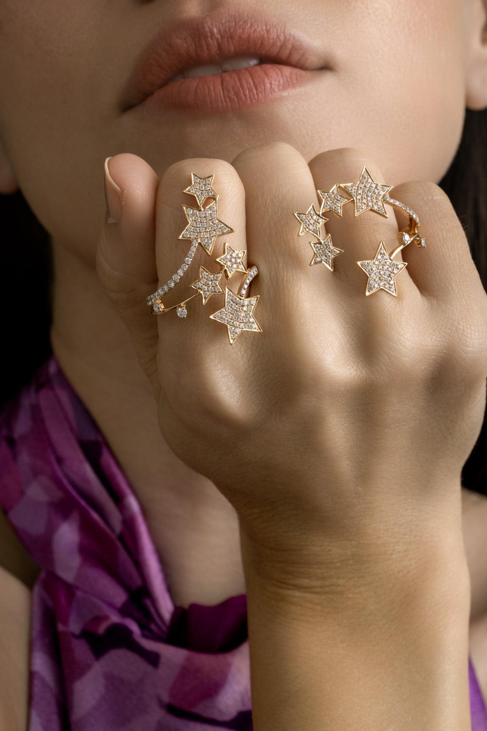 Diamond Star Multifinger Ring-ROSE GOLD-7-JEWELRYFINE JEWELRING-STEFERE