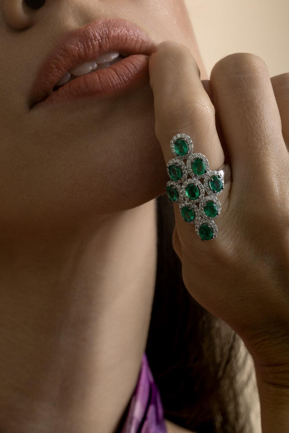 Emerald Diamond Ring-WHITE GOLD-7-JEWELRYFINE JEWELRING-STEFERE