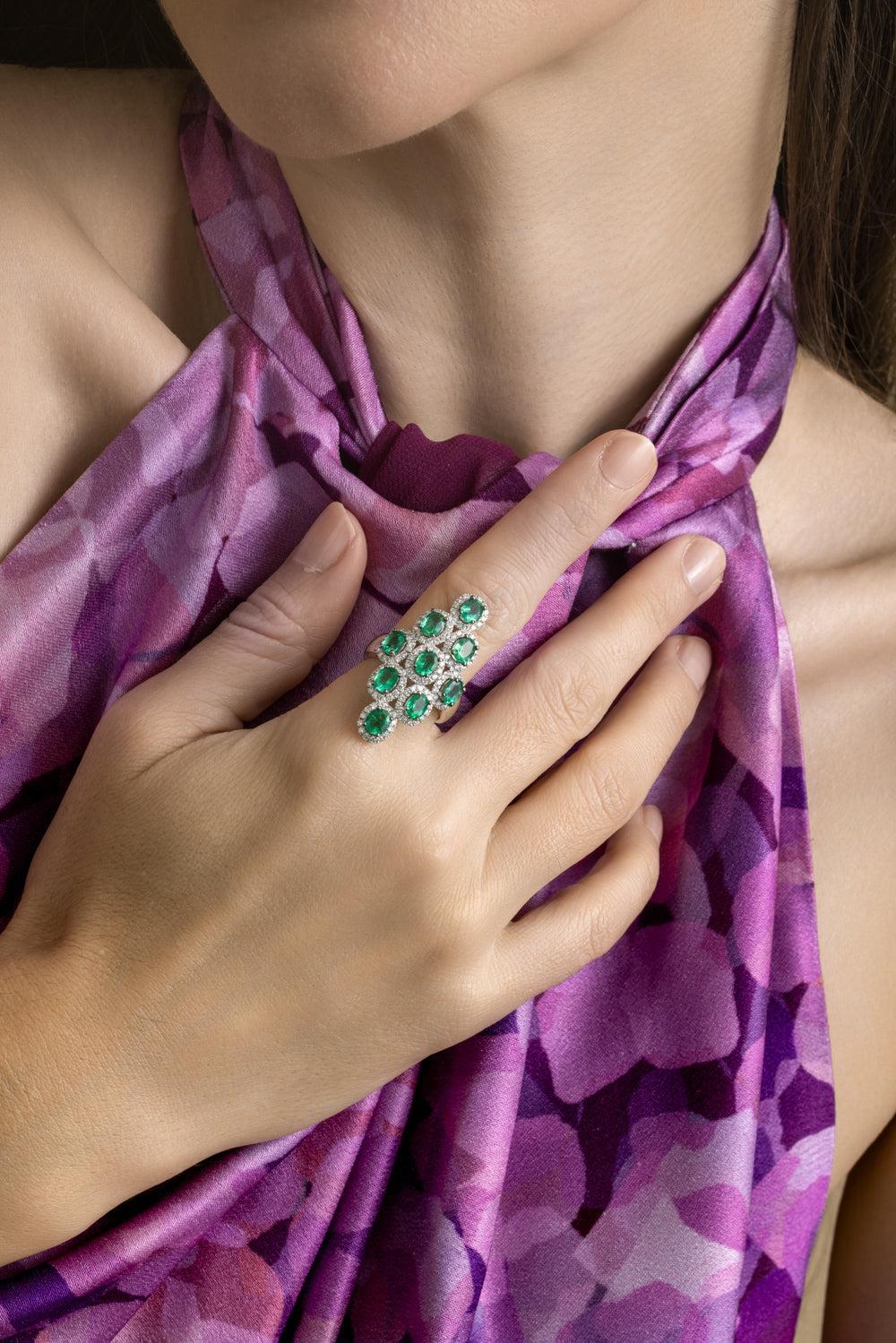 Emerald Diamond Ring-WHITE GOLD-7-JEWELRYFINE JEWELRING-STEFERE