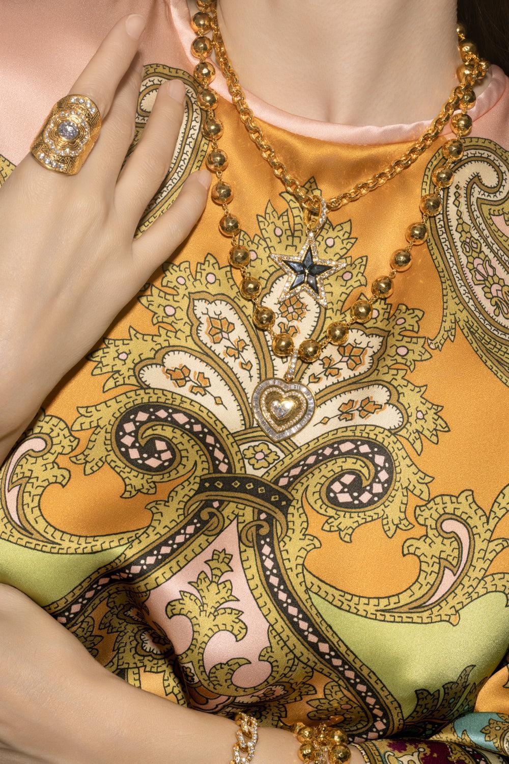 Diamond Fancy Cut Heart Pendant-YELLOW GOLD-JEWELRYFINE JEWELPENDANT-BUDDHA MAMA