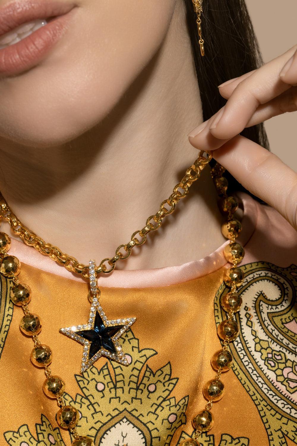 Blue Topaz Diamond Kite Star Pendant-YELLOW GOLD-JEWELRYFINE JEWELPENDANT-BUDDHA MAMA