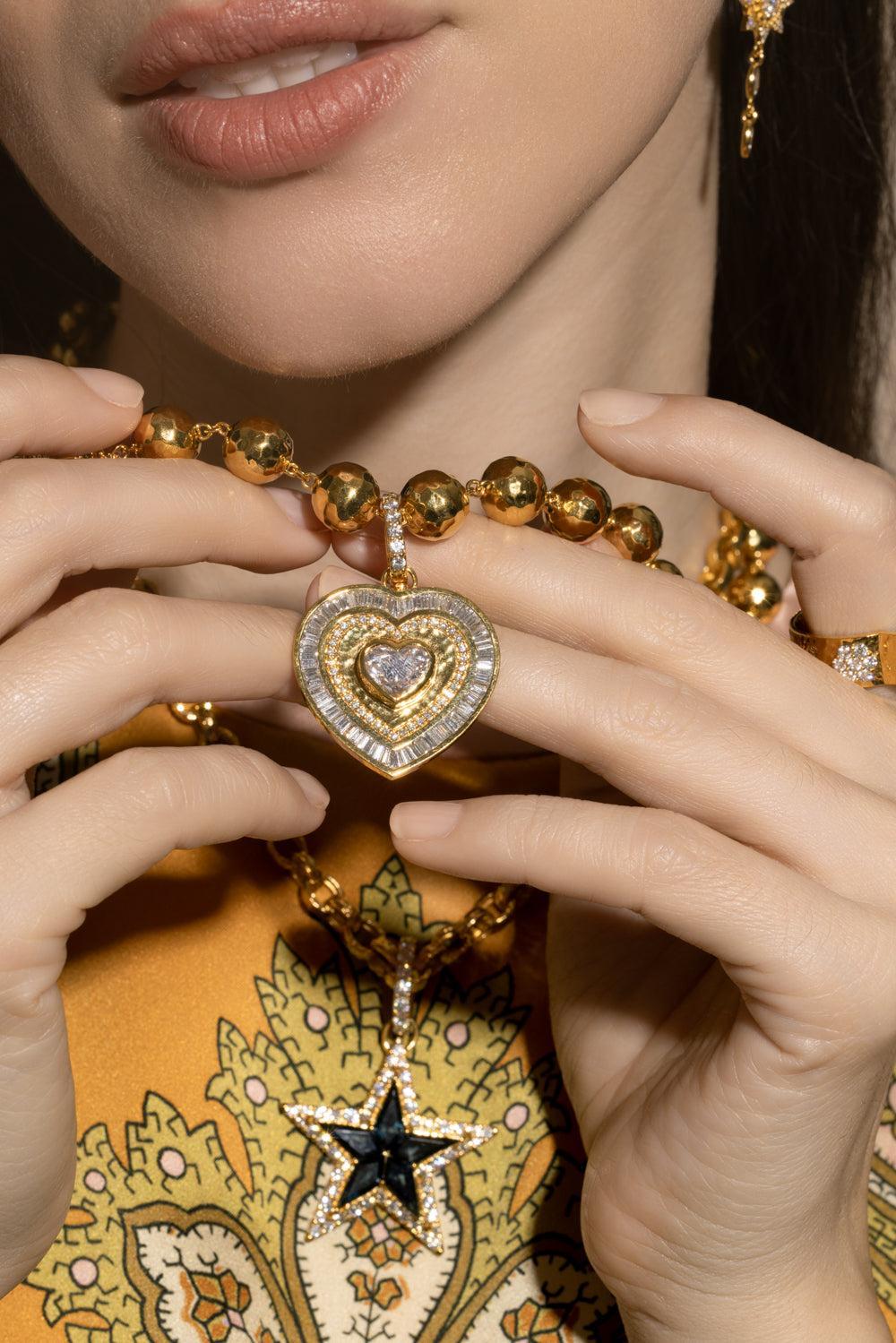 Diamond Fancy Cut Heart Pendant-YELLOW GOLD-JEWELRYFINE JEWELPENDANT-BUDDHA MAMA