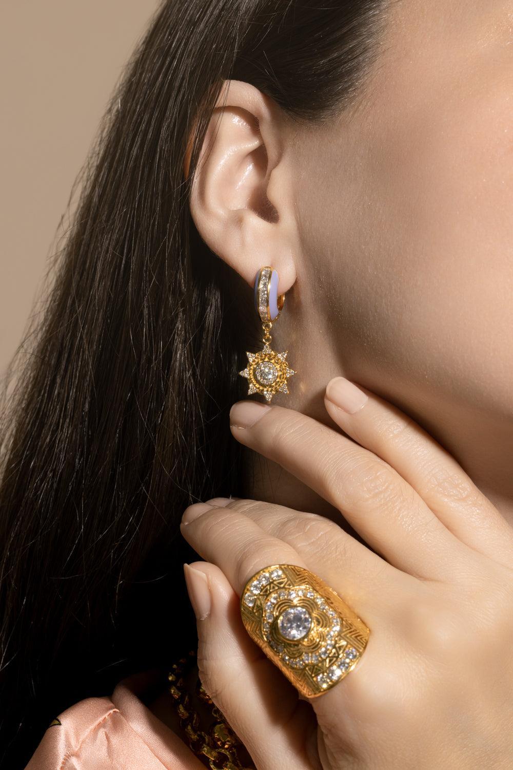 Diamond Periwinkle Sun Drop Earrings-YELLOW GOLD-JEWELRYFINE JEWELEARRING-BUDDHA MAMA