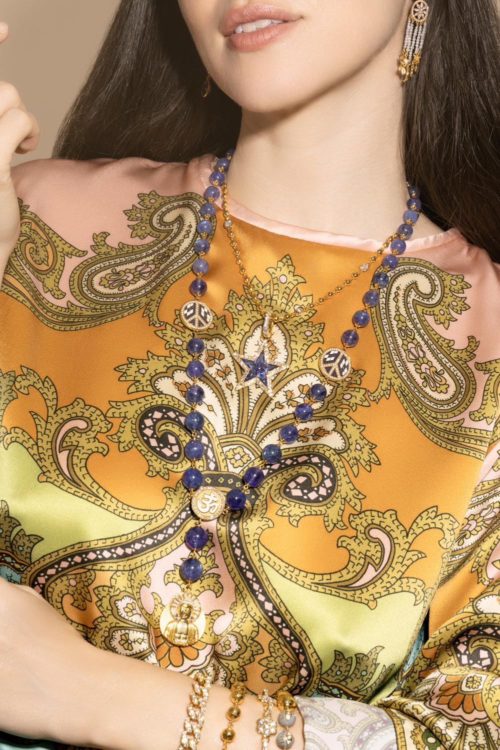 Golden Buddha Tanzanite Necklace-YELLOW GOLD-30-JEWELRYFINE JEWELNECKLACE O-BUDDHA MAMA