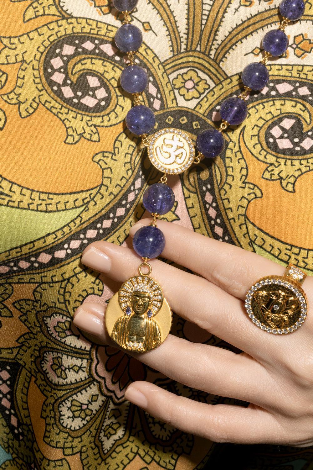 Golden Buddha Tanzanite Necklace-YELLOW GOLD-30-JEWELRYFINE JEWELNECKLACE O-BUDDHA MAMA