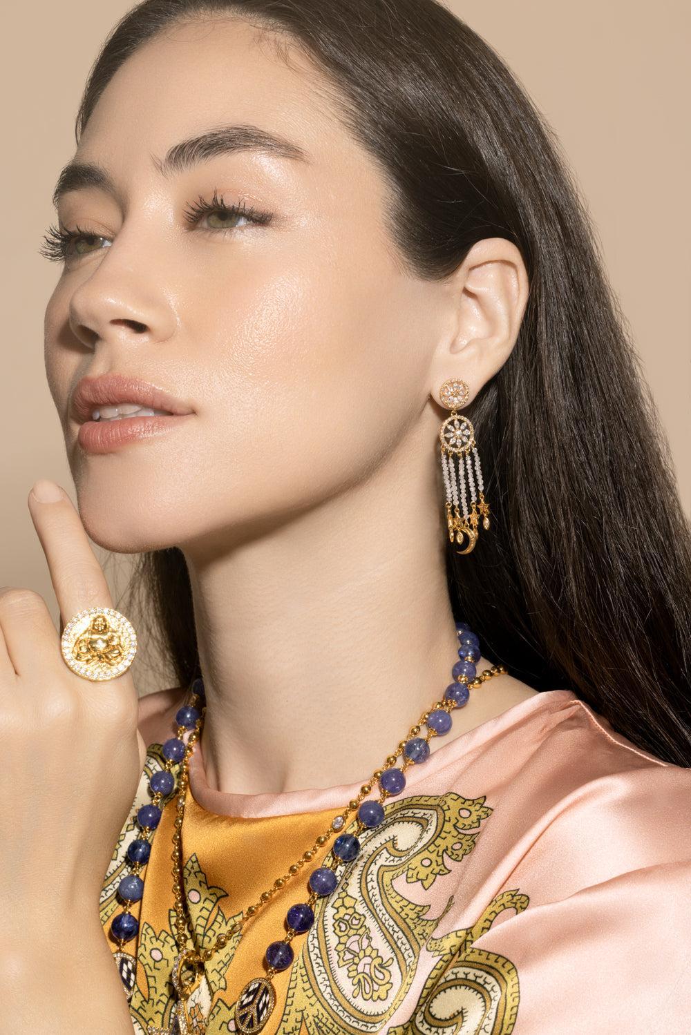 Diamond Mandala Drop Earrings-YELLOW GOLD-JEWELRYFINE JEWELEARRING-BUDDHA MAMA