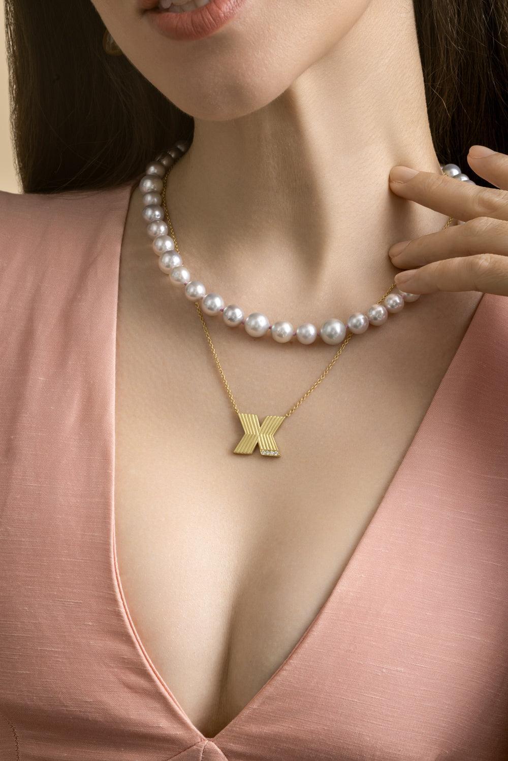 Diamond Small Rigid Initial Necklace-YELLOW GOLD-JEWELRYFINE JEWELNECKLACE O-LEIGH MAXWELL