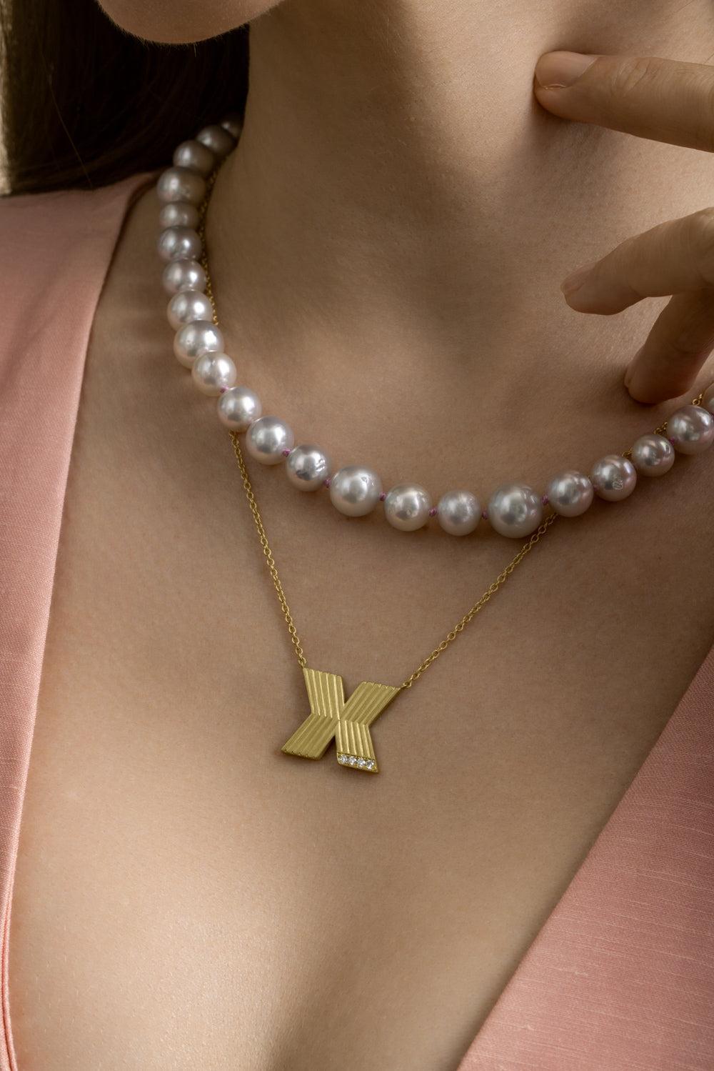 Diamond Small Rigid Initial Necklace-YELLOW GOLD-JEWELRYFINE JEWELNECKLACE O-LEIGH MAXWELL