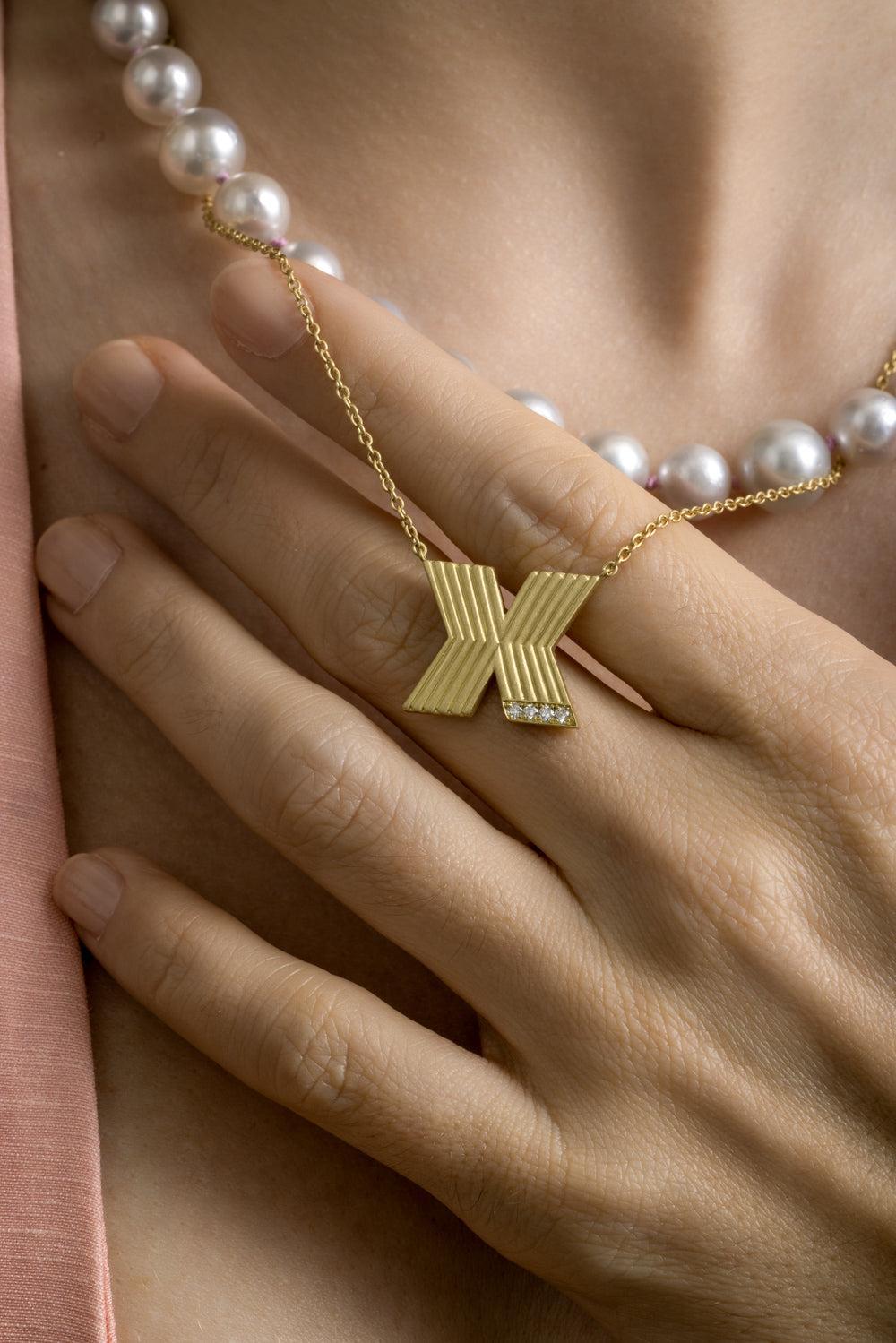 Diamond Small Rigid Initial Necklace-YELLOW GOLD-JEWELRYFINE JEWELNECKLACE O-LEIGH MAXWELL