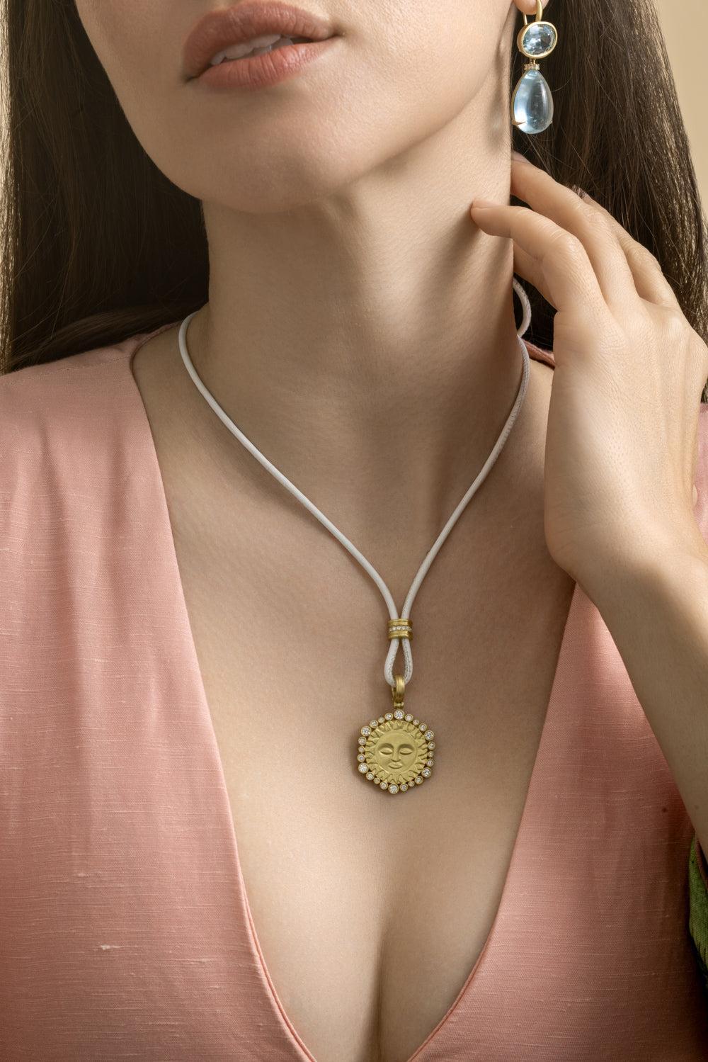 Diamond Small Sun Halo Pendant-YELLOW GOLD-JEWELRYFINE JEWELPENDANT-LEIGH MAXWELL