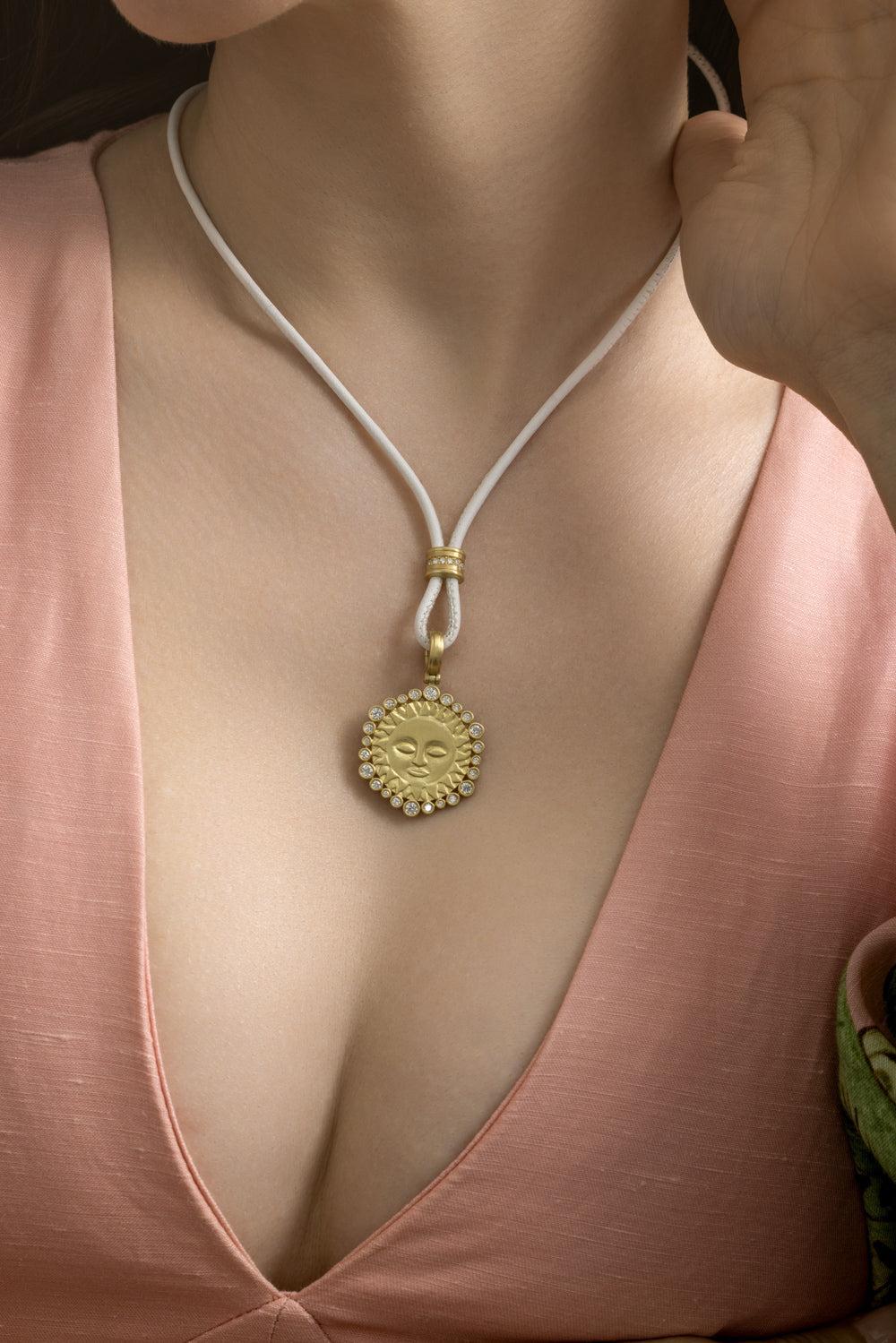 Diamond Small Sun Halo Pendant-YELLOW GOLD-JEWELRYFINE JEWELPENDANT-LEIGH MAXWELL