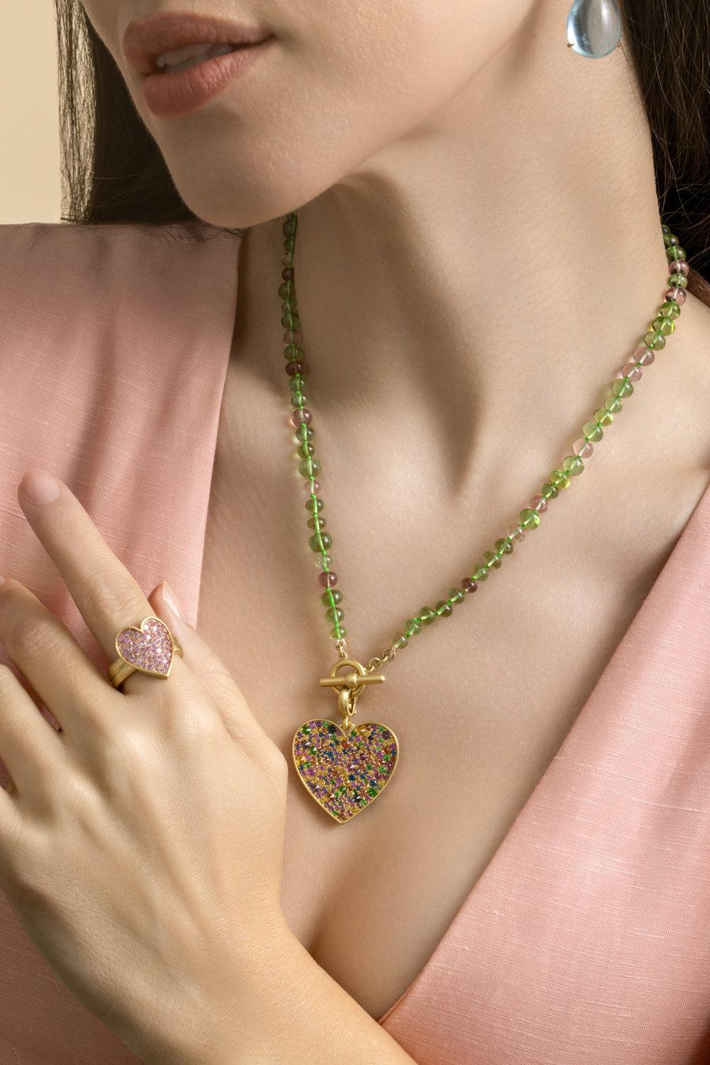 Multi Sapphire Medium Heart Pendant-YELLOW GOLD-JEWELRYFINE JEWELPENDANT-LEIGH MAXWELL