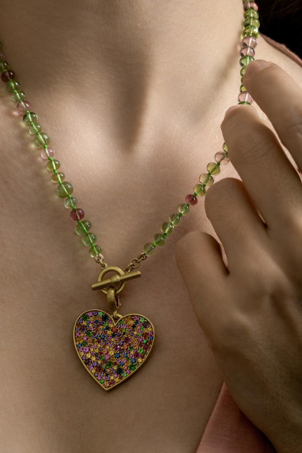 Multi Sapphire Medium Heart Pendant-YELLOW GOLD-JEWELRYFINE JEWELPENDANT-LEIGH MAXWELL