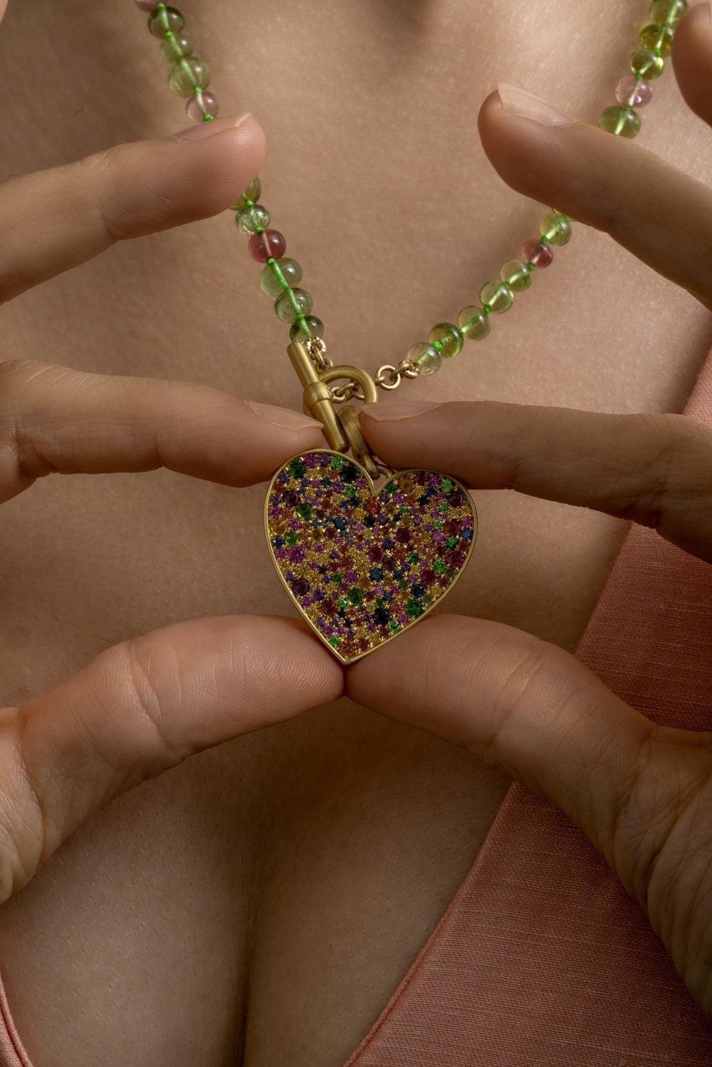 Multi Sapphire Medium Heart Pendant-YELLOW GOLD-JEWELRYFINE JEWELPENDANT-LEIGH MAXWELL
